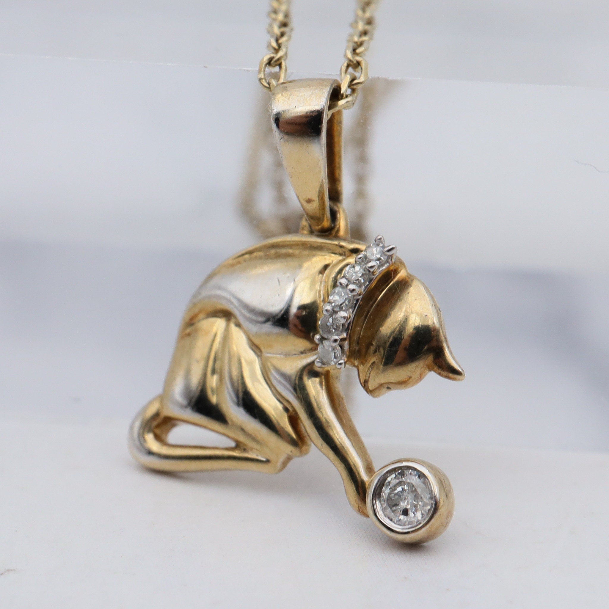 Vintage gold-plated sterling & diamond pendant necklace with adjustable cable link chain, 20”