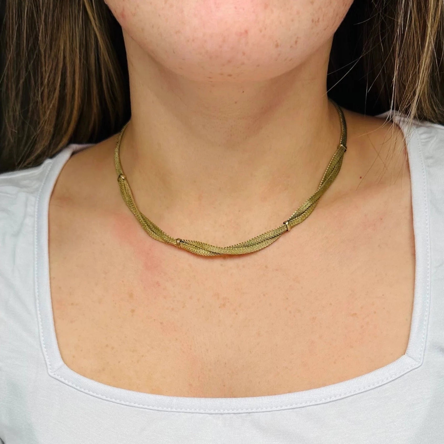 Antique Kollmar & Jourdan Germany green rolled gold mesh necklace