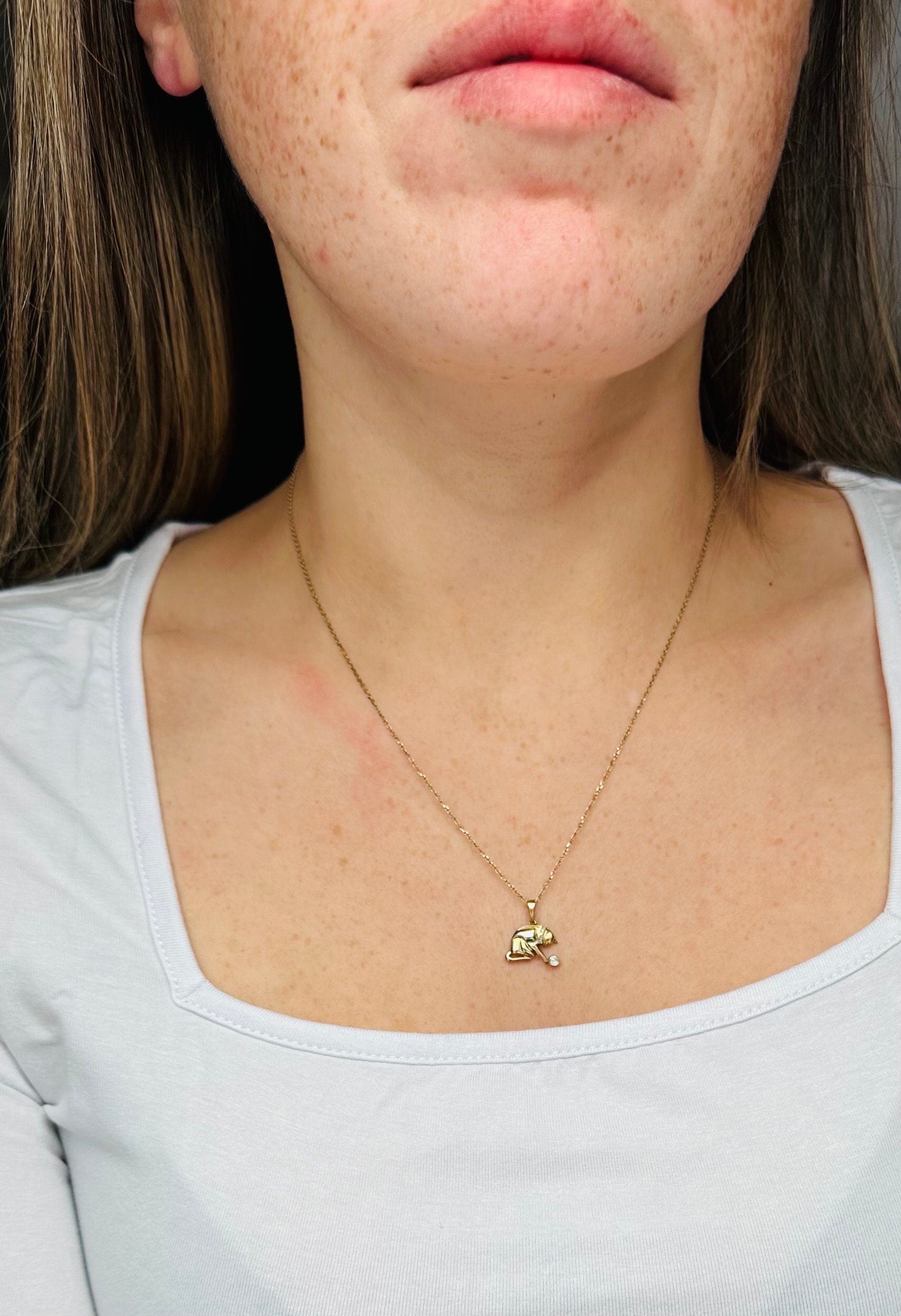 Vintage gold-plated sterling & diamond pendant necklace with adjustable cable link chain, 20”