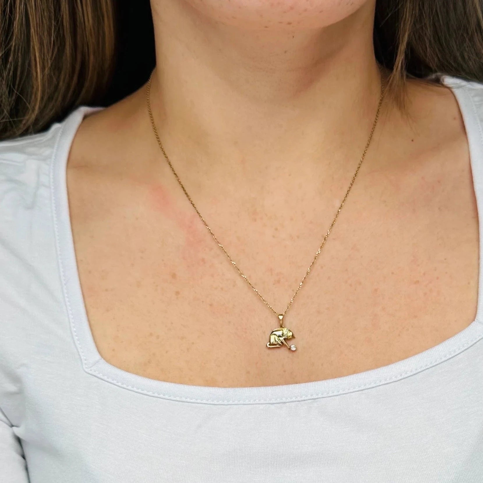 Vintage gold-plated sterling & diamond pendant necklace with adjustable cable link chain, 20”