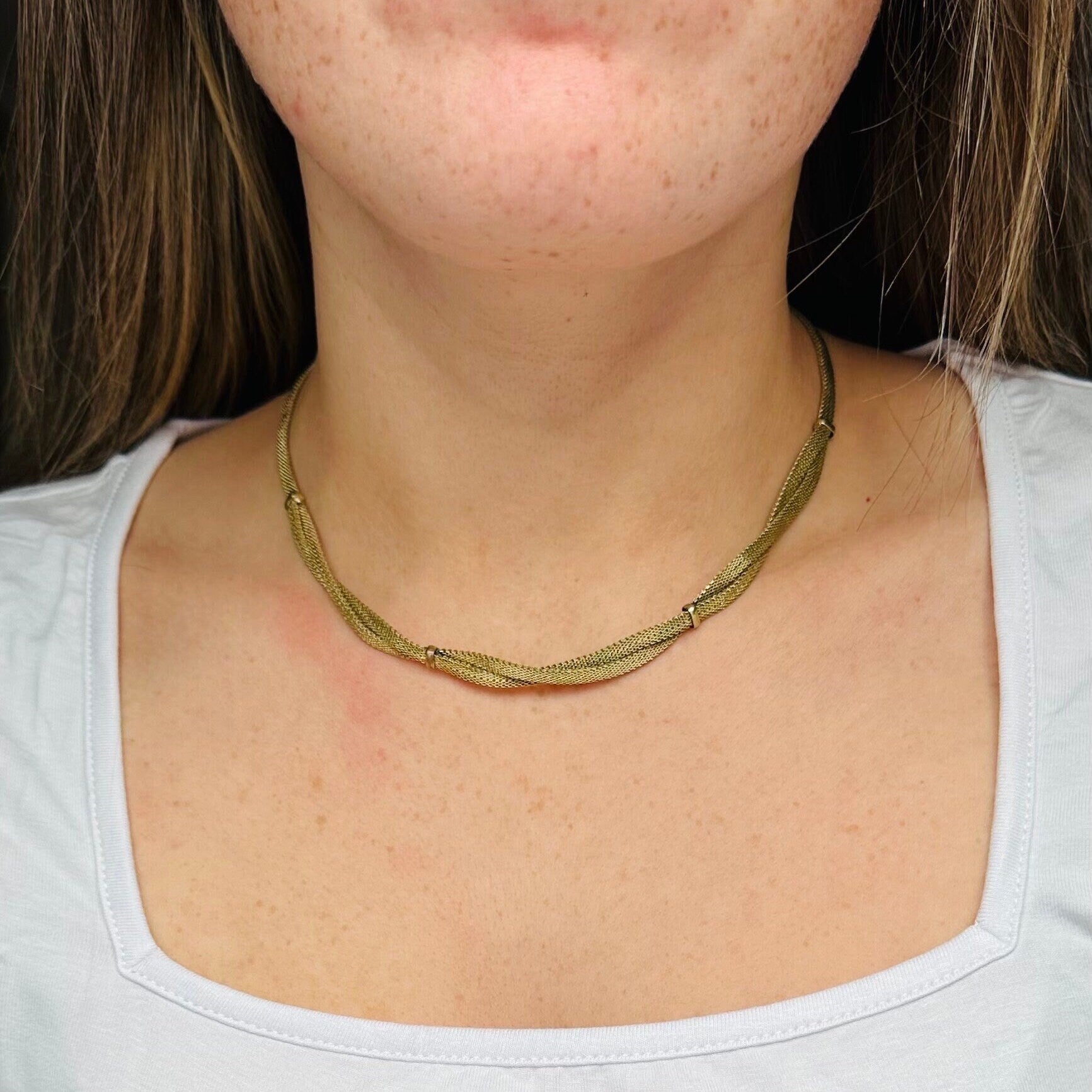 Antique Kollmar & Jourdan Germany green rolled gold mesh necklace