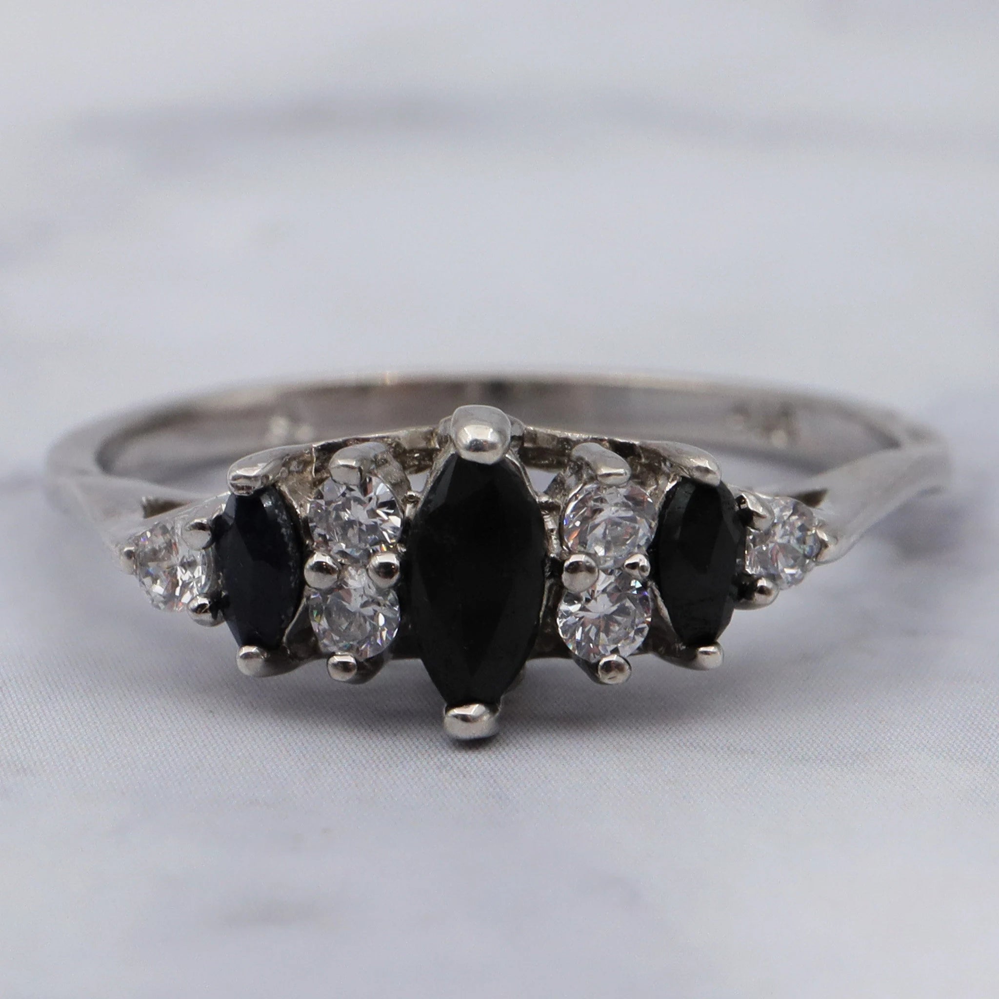 Vintage sterling, cubic zirconia & raw sapphire ring, sz 8.25