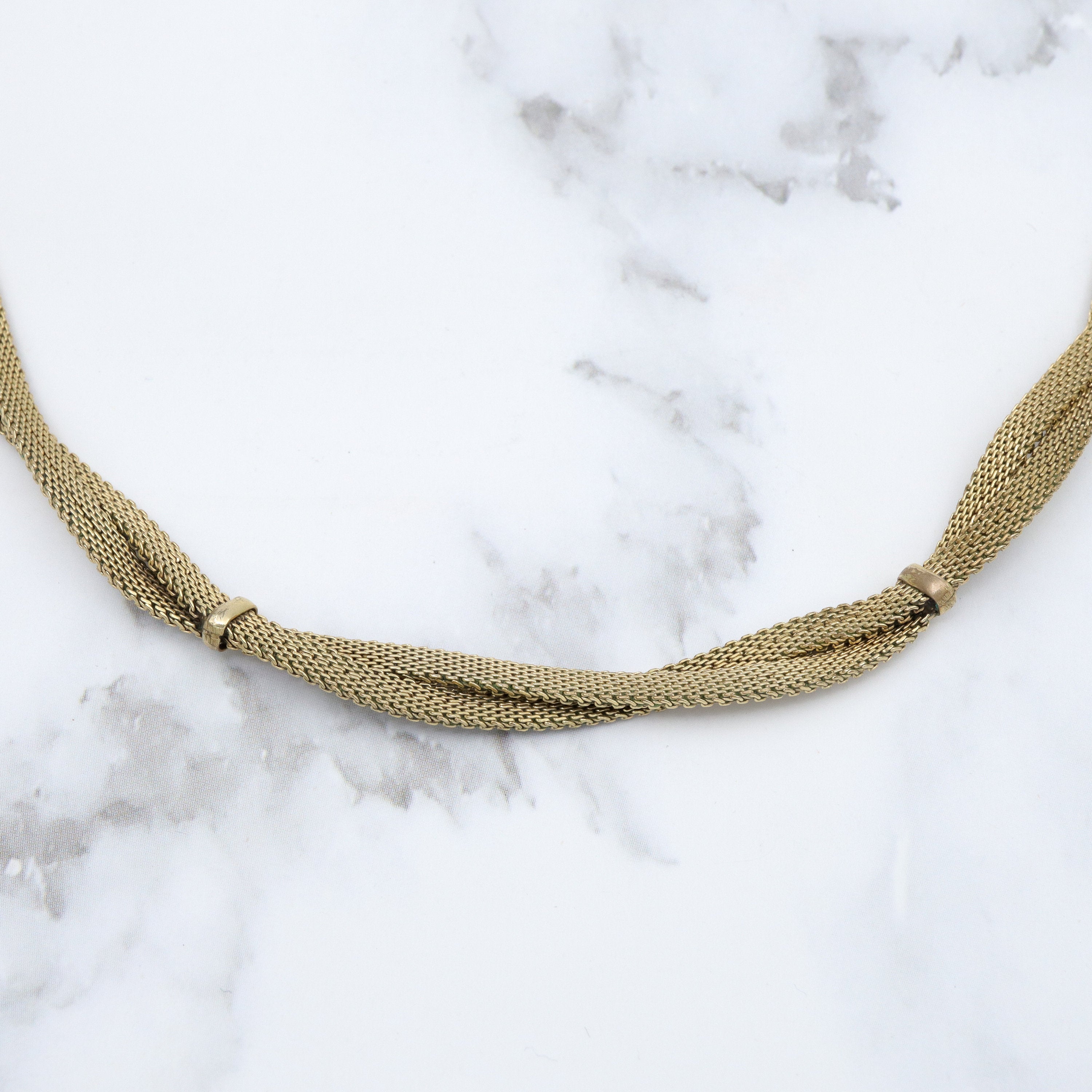 Antique Kollmar & Jourdan Germany green rolled gold mesh necklace