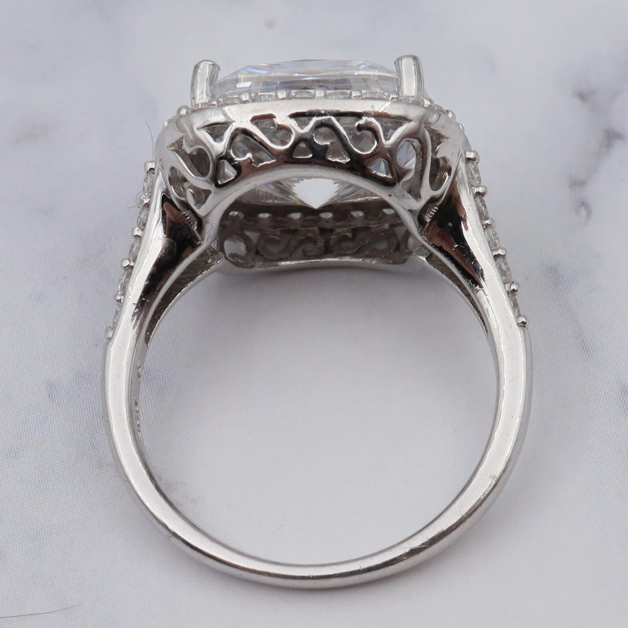 This vintage Stauer sterling & cubic zirconia cocktail ring, sz 7