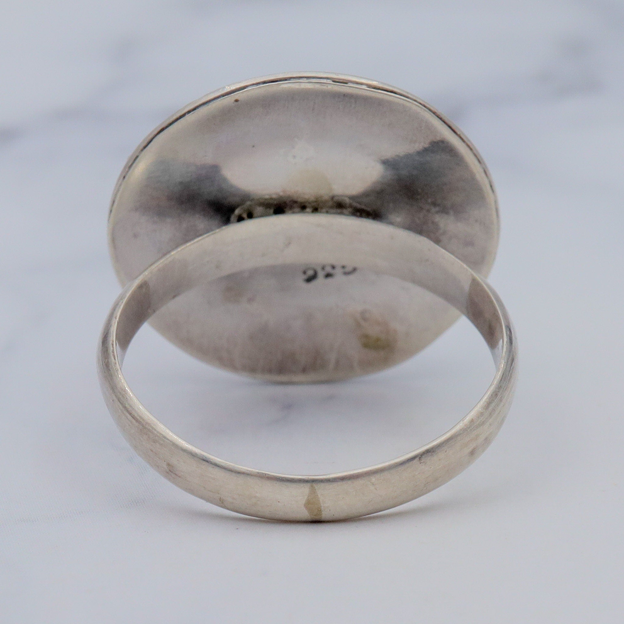 Vintage sterling, carnelian & applied bead ring, sz 9.25
