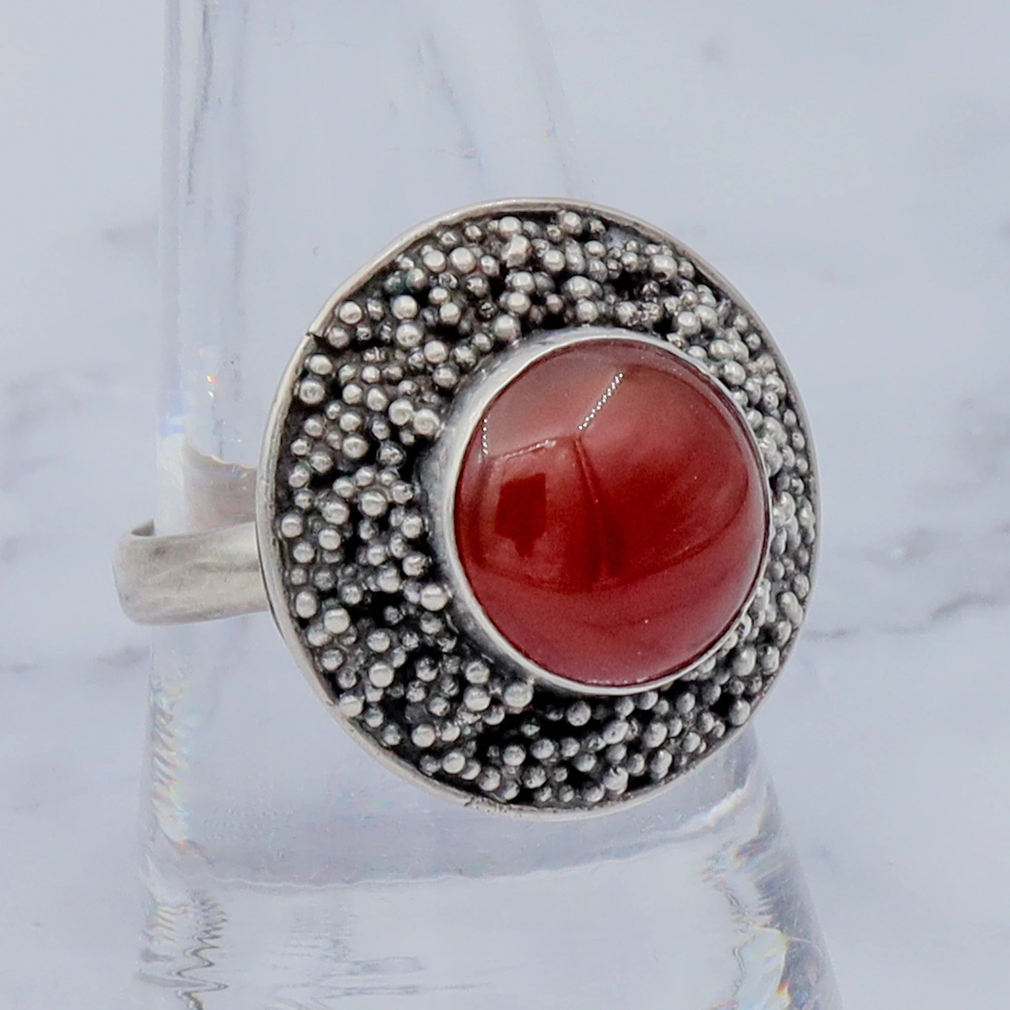 Vintage sterling, carnelian & applied bead ring, sz 9.25