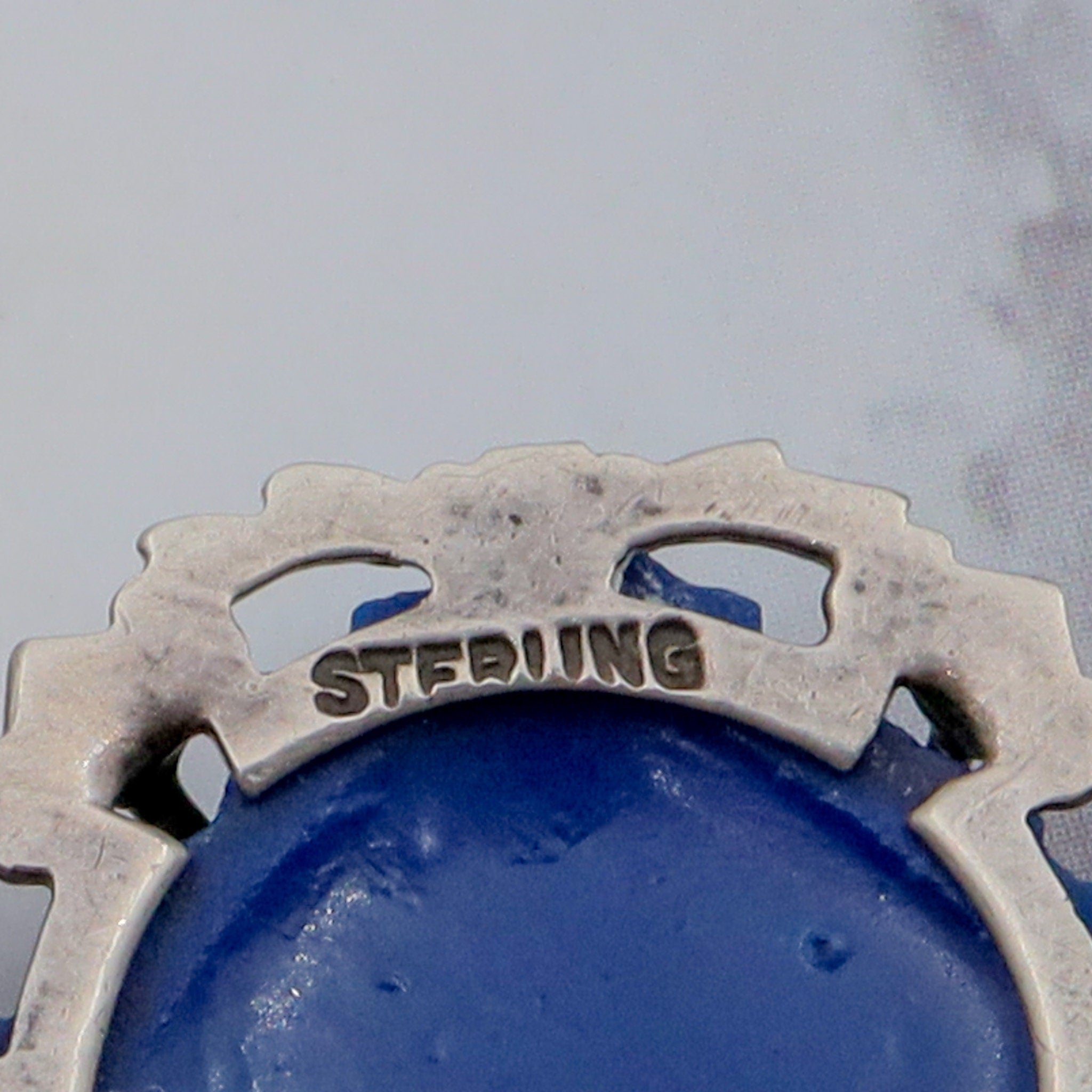 Antique Deco sterling molded blue lapis glass & enamel link bracelet