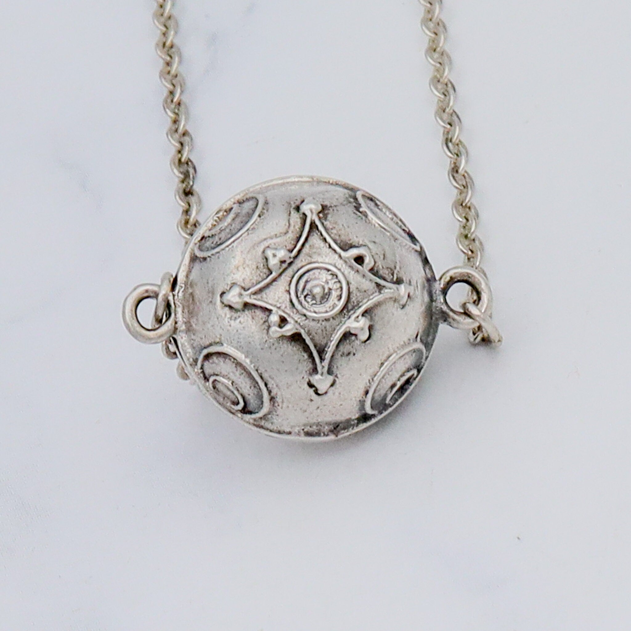 Vintage sterling etruscan style bead pendant necklace, 16"