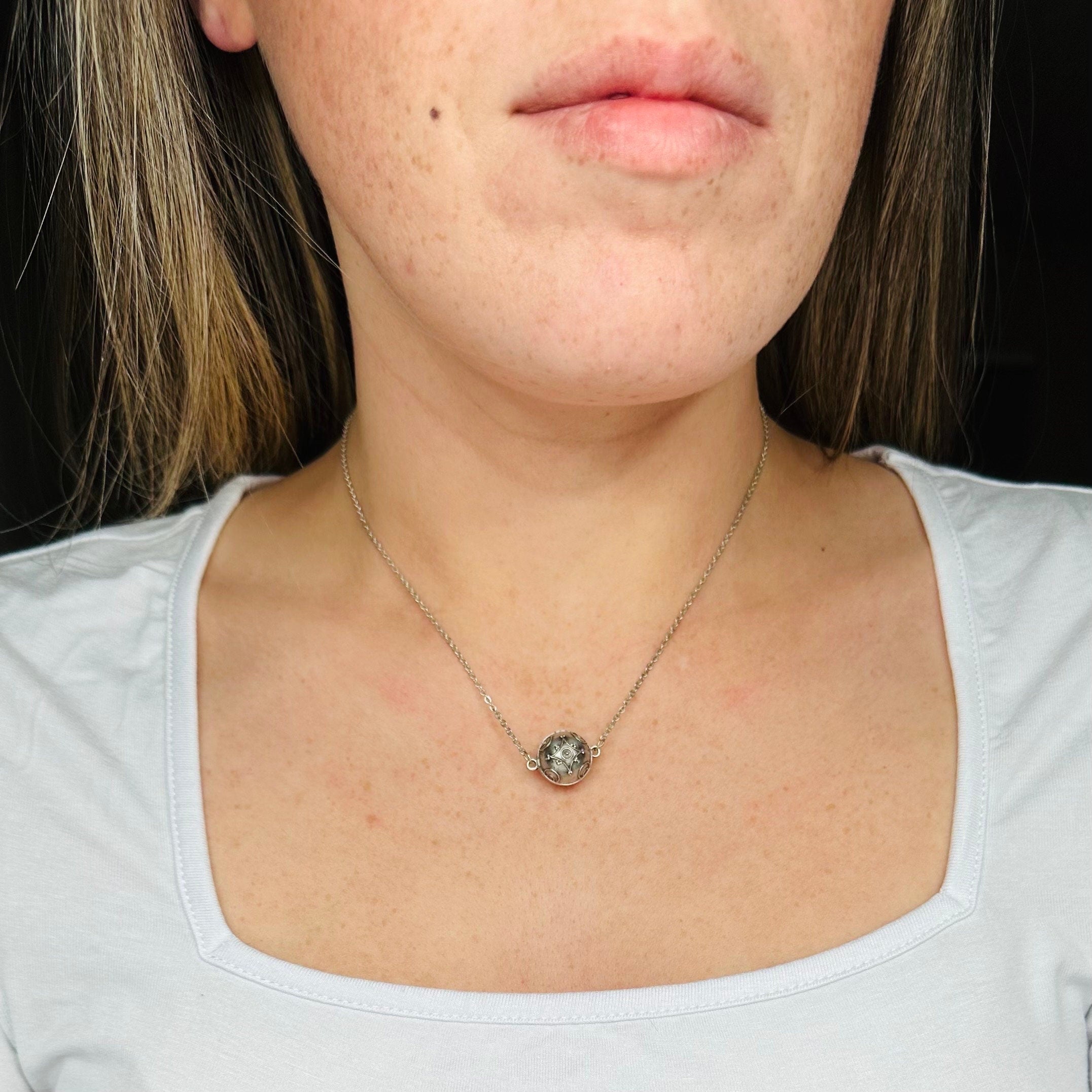 Vintage sterling etruscan style bead pendant necklace, 16"