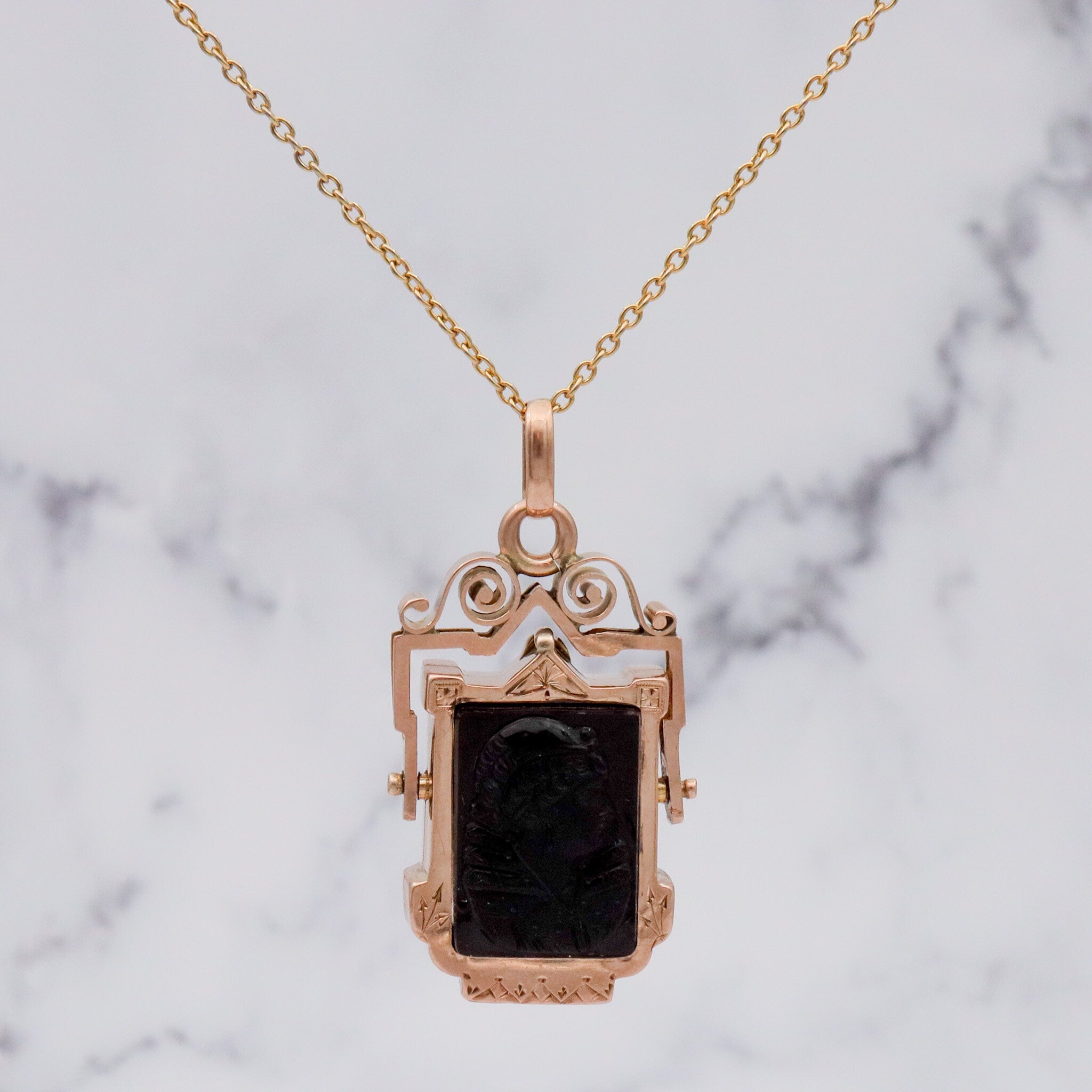 Antique Aesthetic Period 14k gold Queen Victoria hardstone carved cameo double sided flip locket pendant