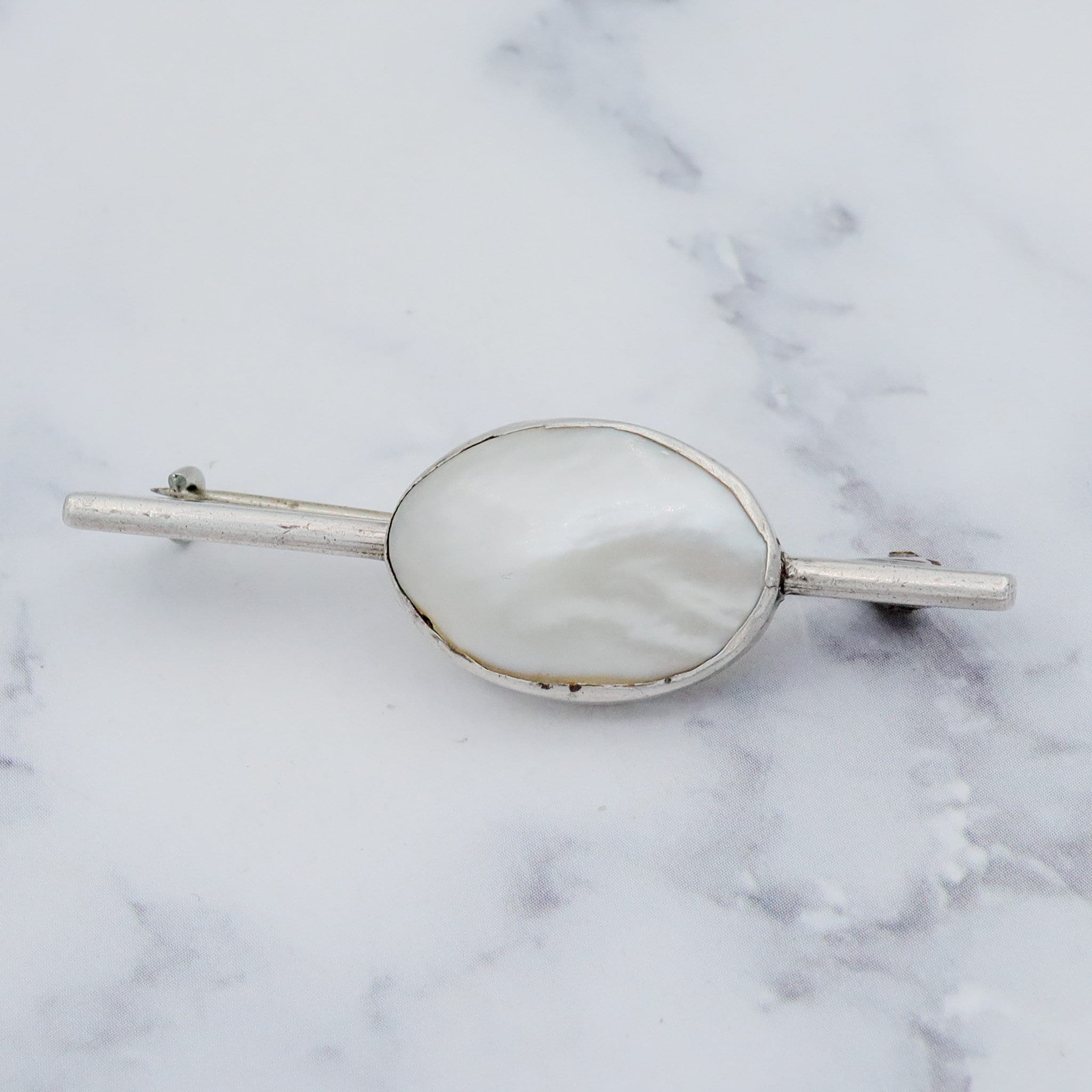 Antique Art Deco sterling & mabe pearl brooch