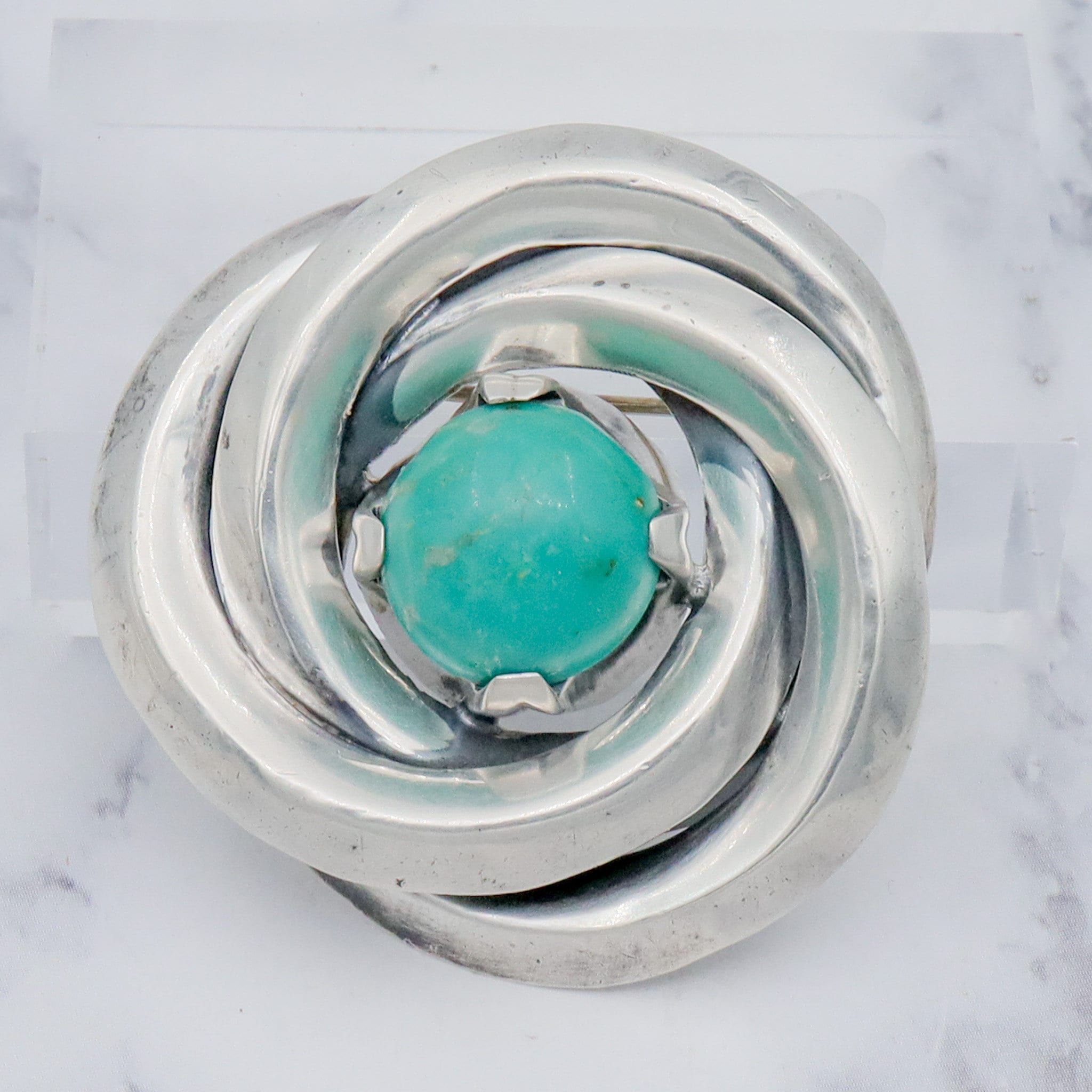 Vintage Mid Century Antonio Pineda Mexican silversmith, sterling & amazonite swirl knot brooch