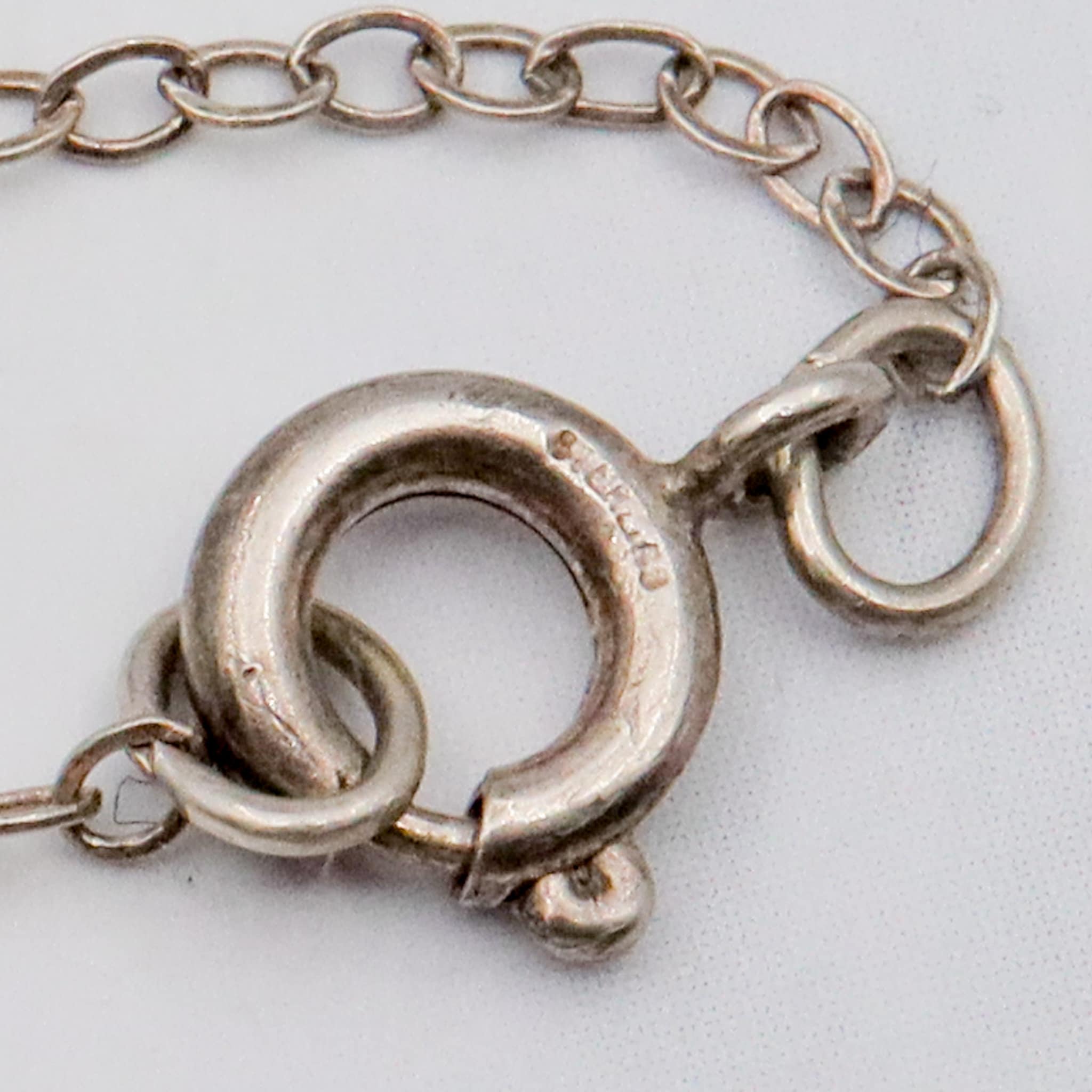 Antique Art Deco handmade sterling & pink coral pendant on a curb link necklace chain, 19”