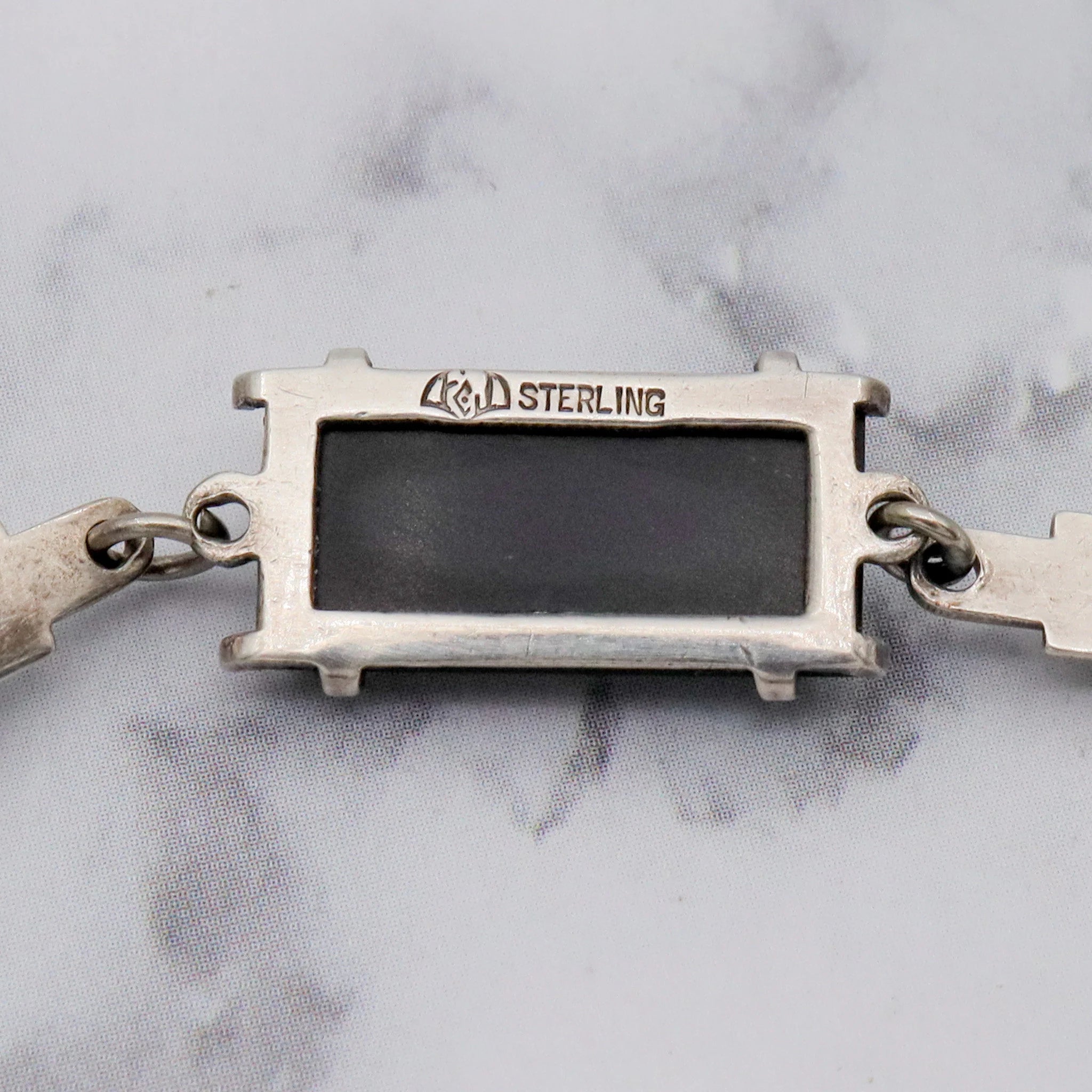 Antique Art Deco sterling, onyx & marcasite bracelet