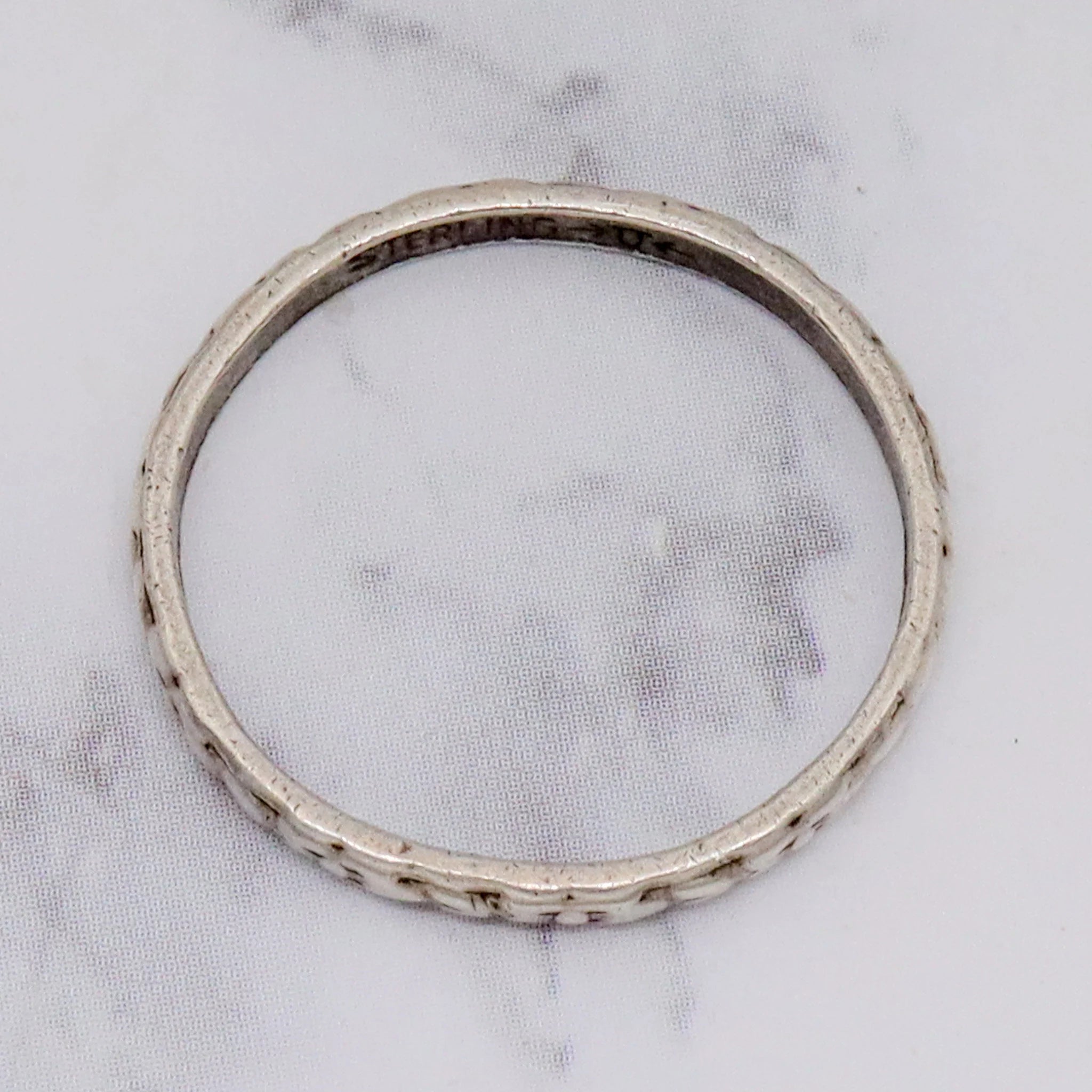 Antique Deco Uncas sterling forget me not band, sz 6.25