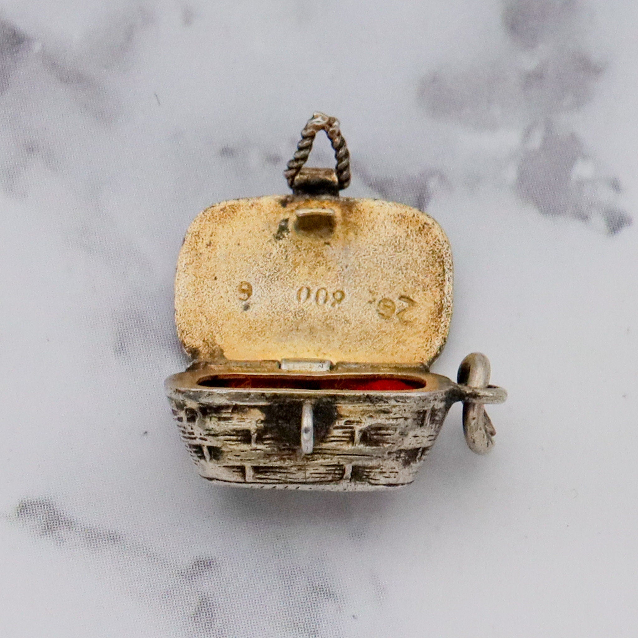 Antique .800 silver & enamel Egyptian Moses basket charm