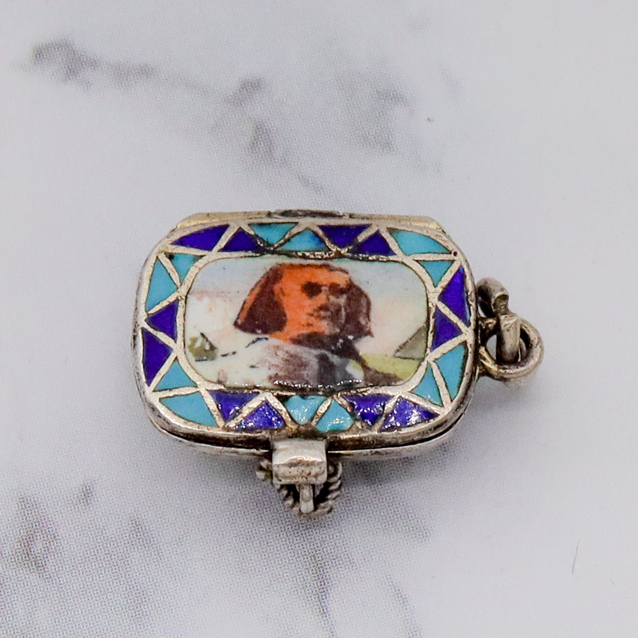 Antique .800 silver & enamel Egyptian Moses basket charm