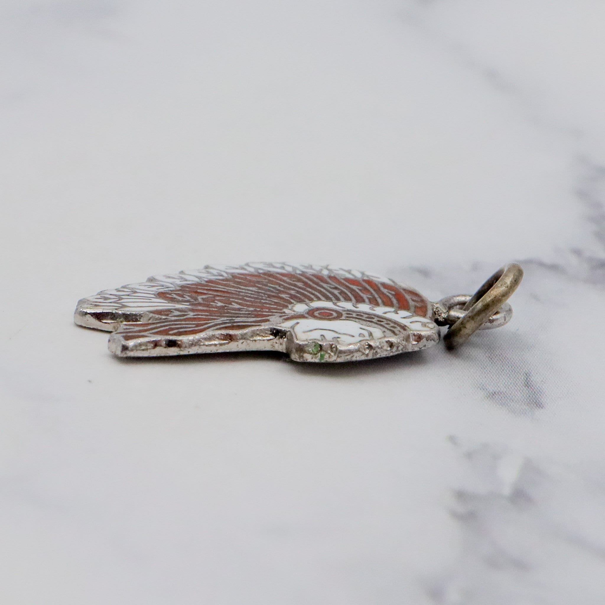 Vintage Kinney sterling & enamel Native American chief pendant
