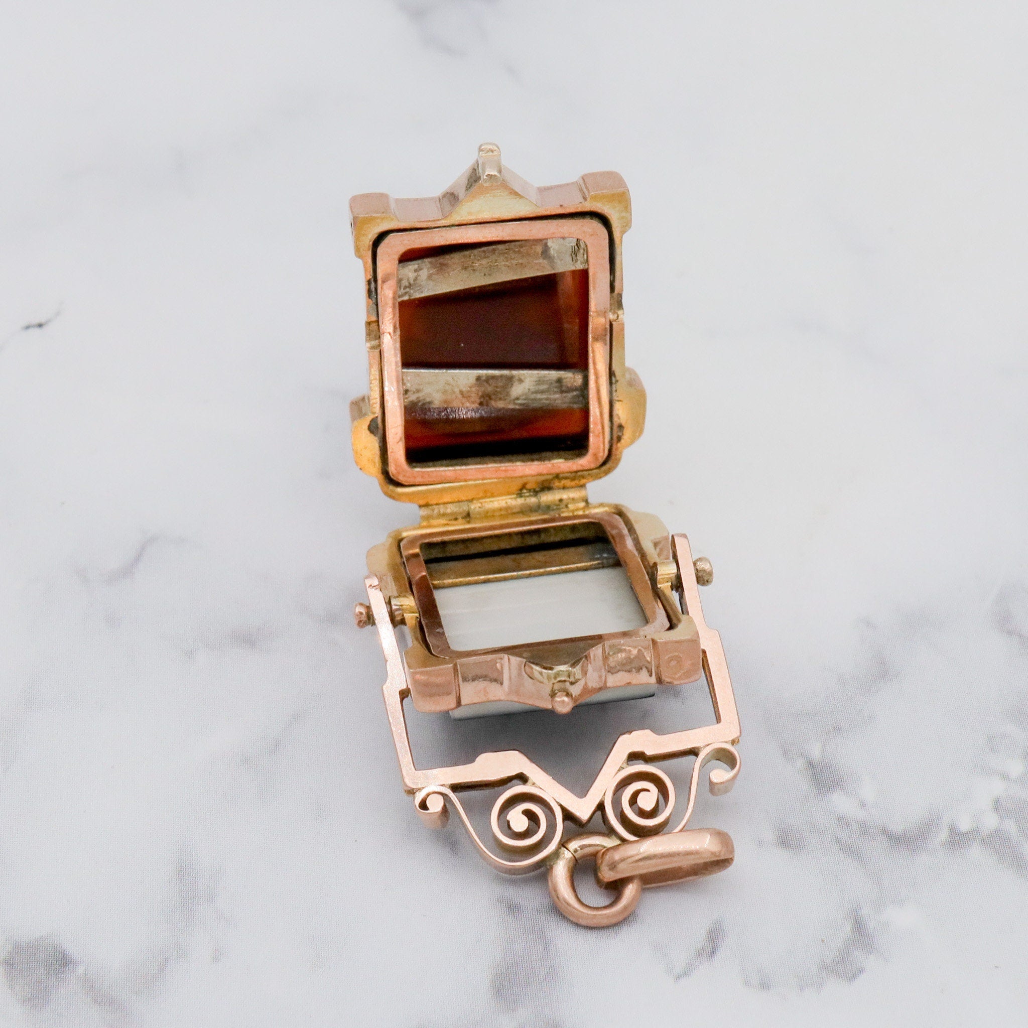Antique Aesthetic Period 14k gold Queen Victoria hardstone carved cameo double sided flip locket pendant
