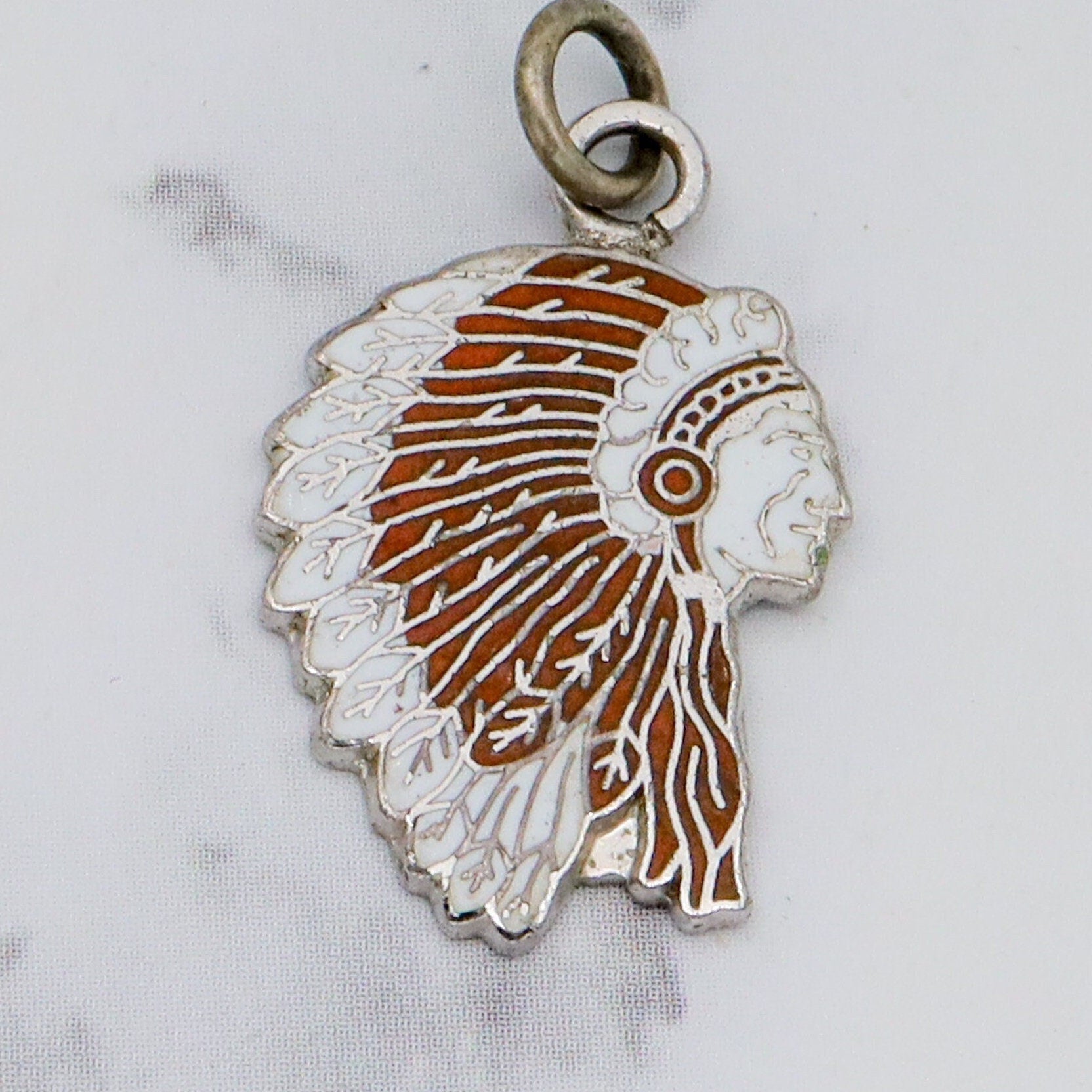 Vintage Kinney sterling & enamel Native American chief pendant