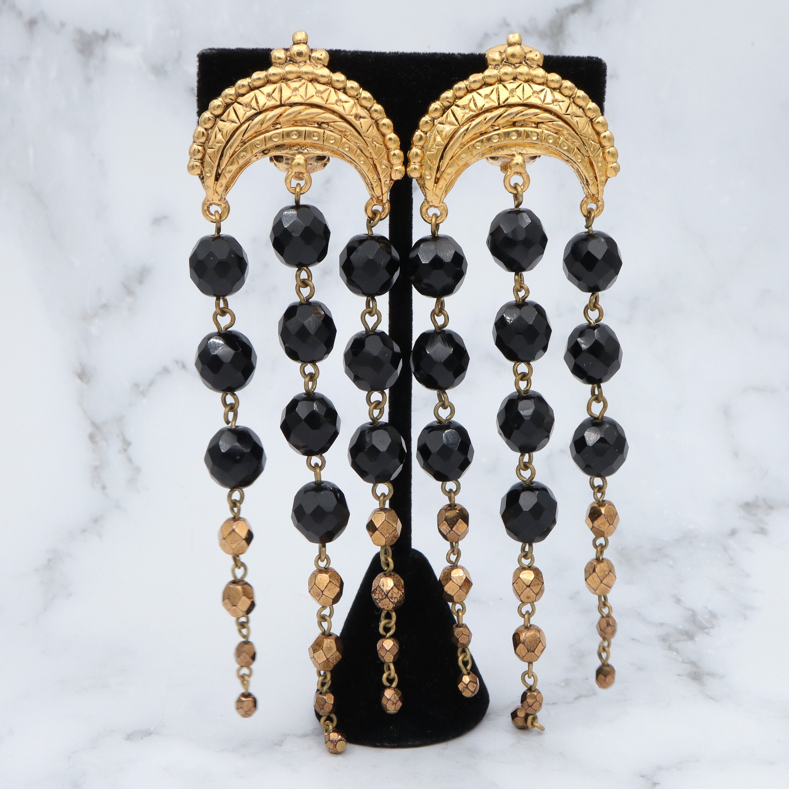 Impressive Scorpios of Paris 80’s gold-plated crescent chandelier clip on earrings