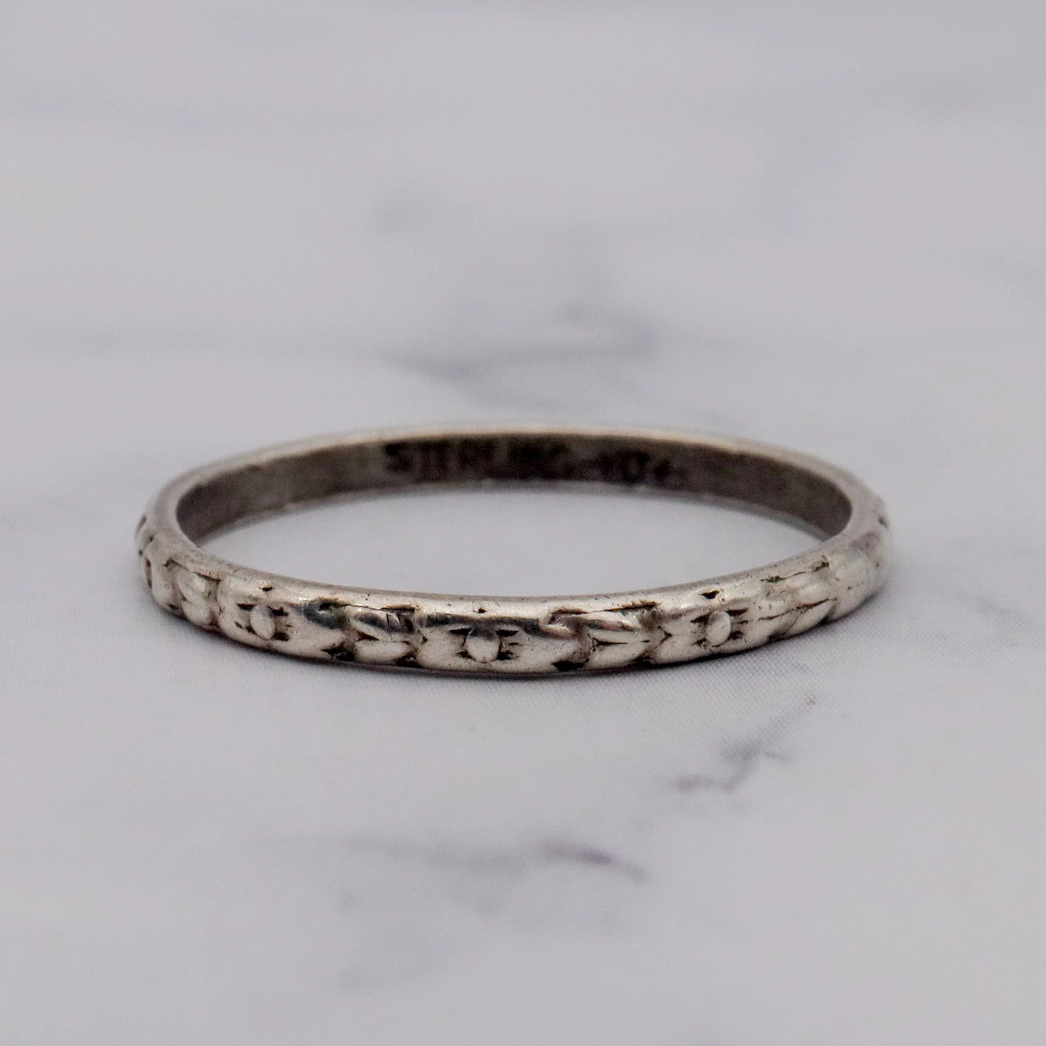 Antique Deco Uncas sterling forget me not band, sz 6.25