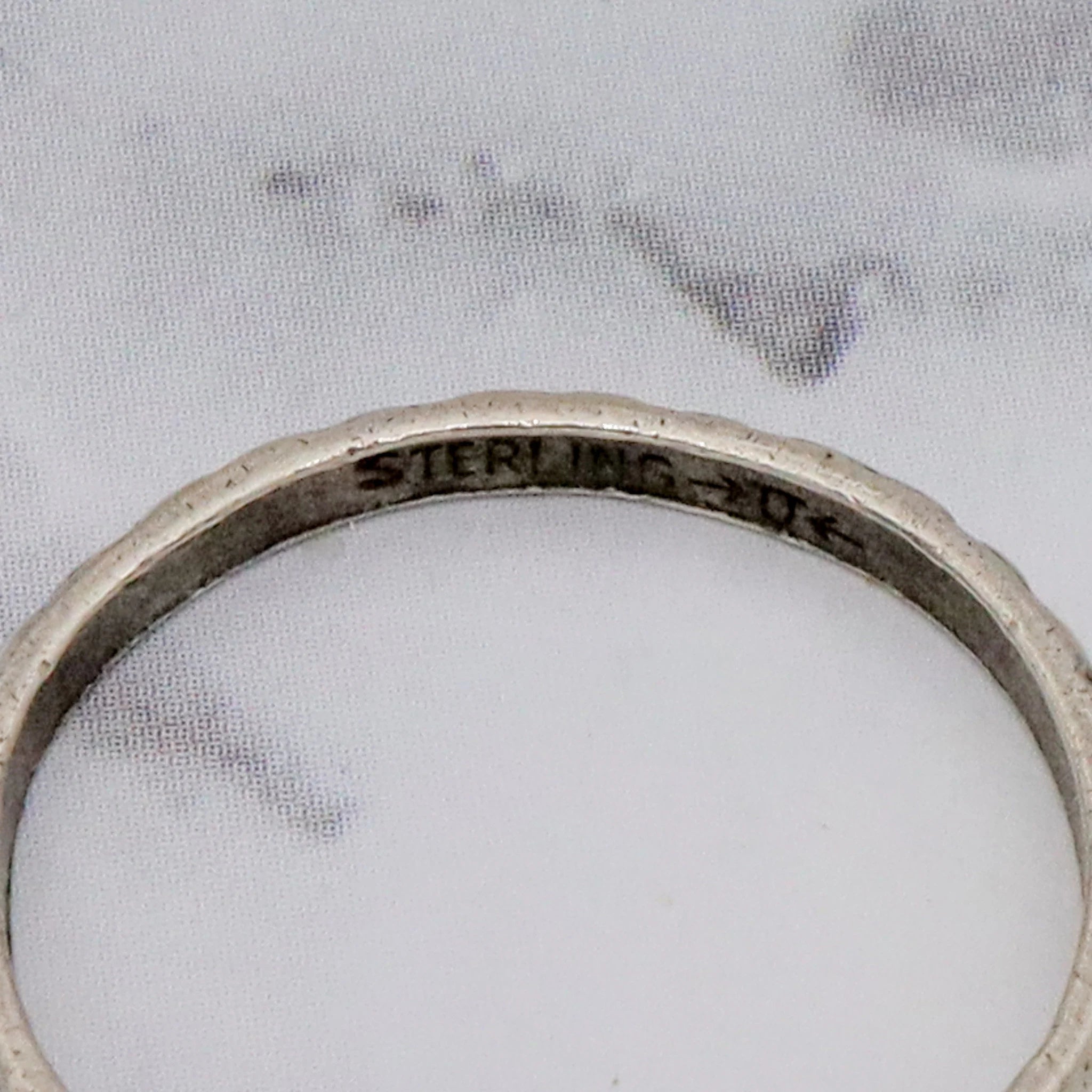 Antique Deco Uncas sterling forget me not band, sz 6.25