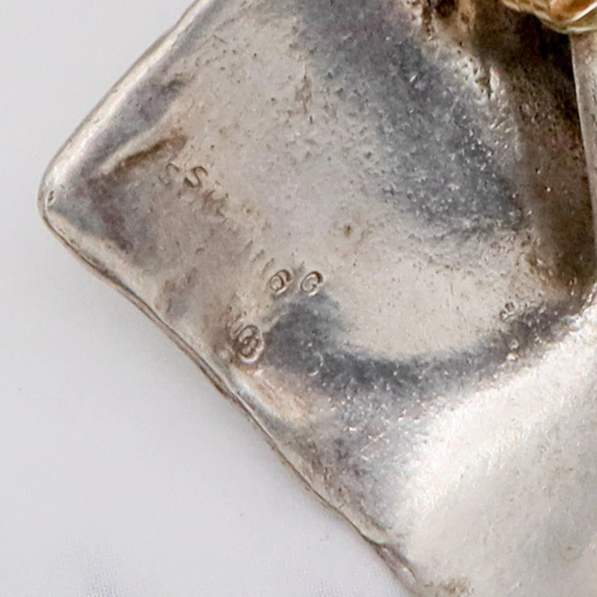 Vintage Modernist handmade sterling trompe l'oeil earrings with 14k gold posts