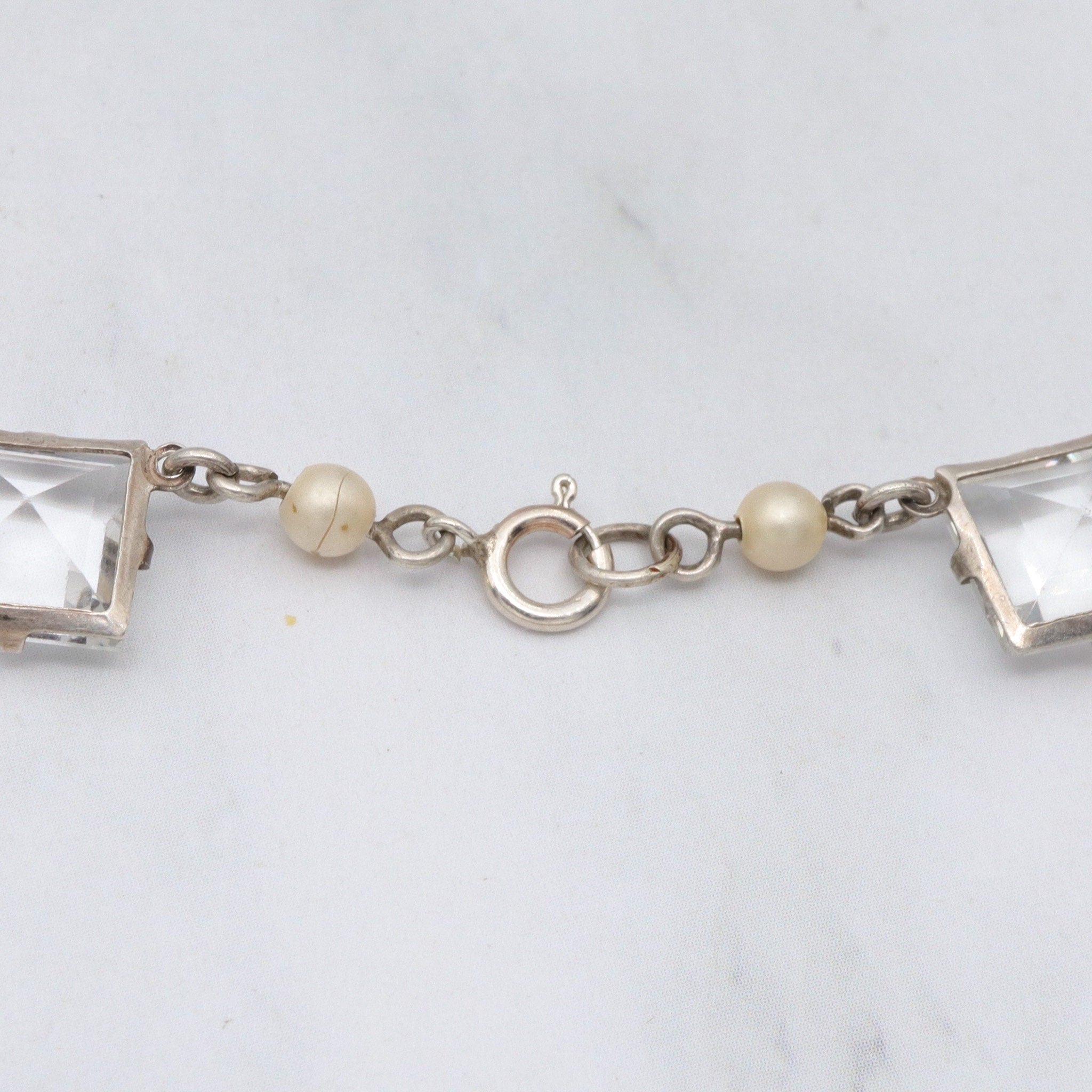 Antique Art Deco square cut crystal & frosted glass choker necklace