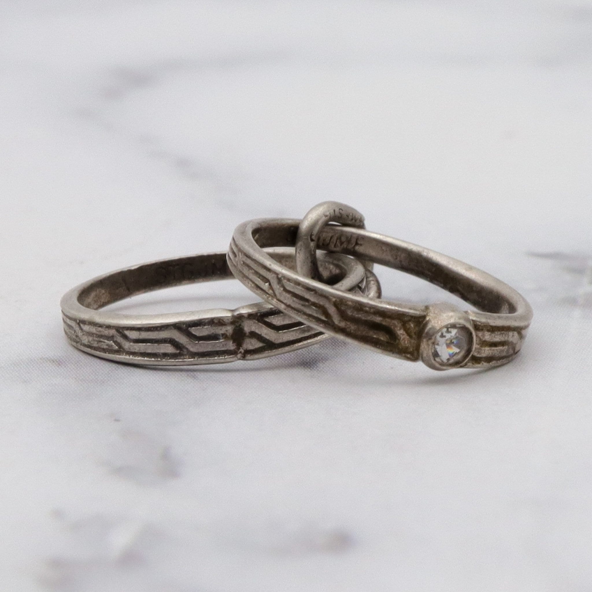 Antique deco jmf sterling silver glass faux engagement ring set charm