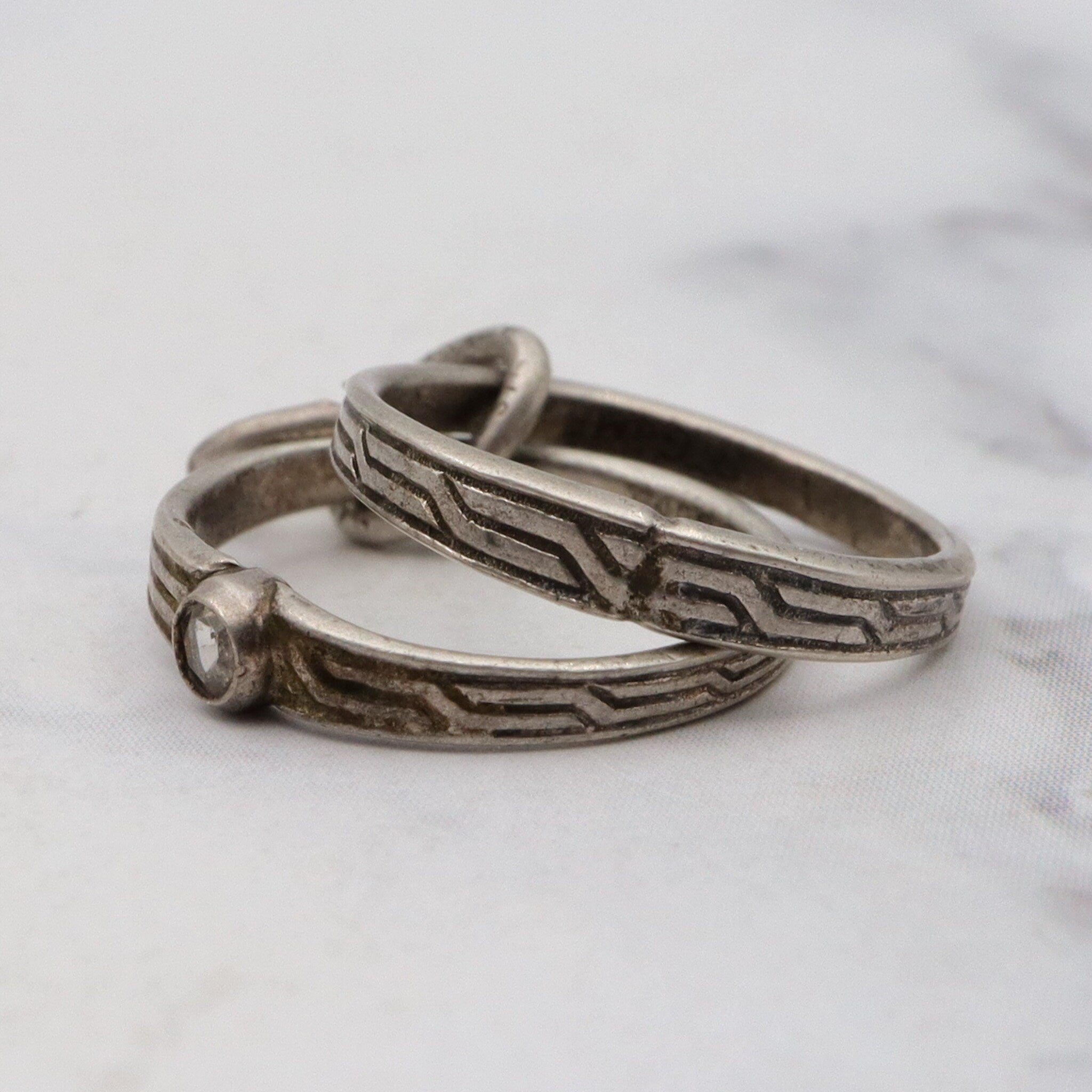 Antique deco jmf sterling silver glass faux engagement ring set charm