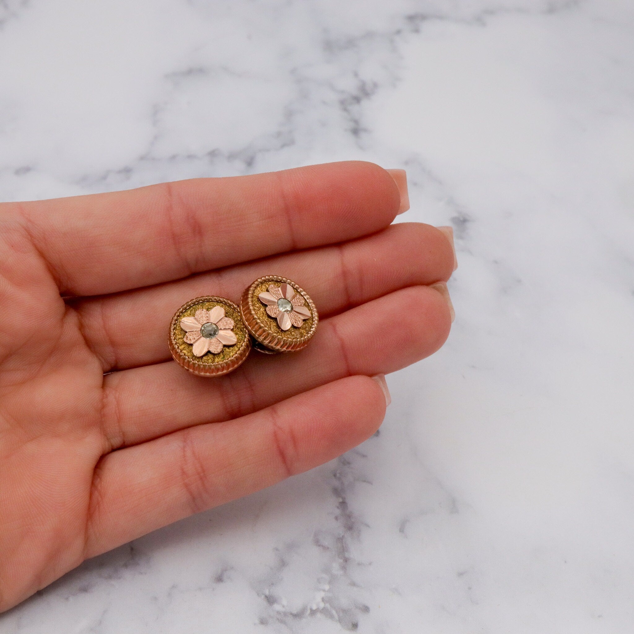 Antique Victorian two-toned gold filled & glass cufflinks