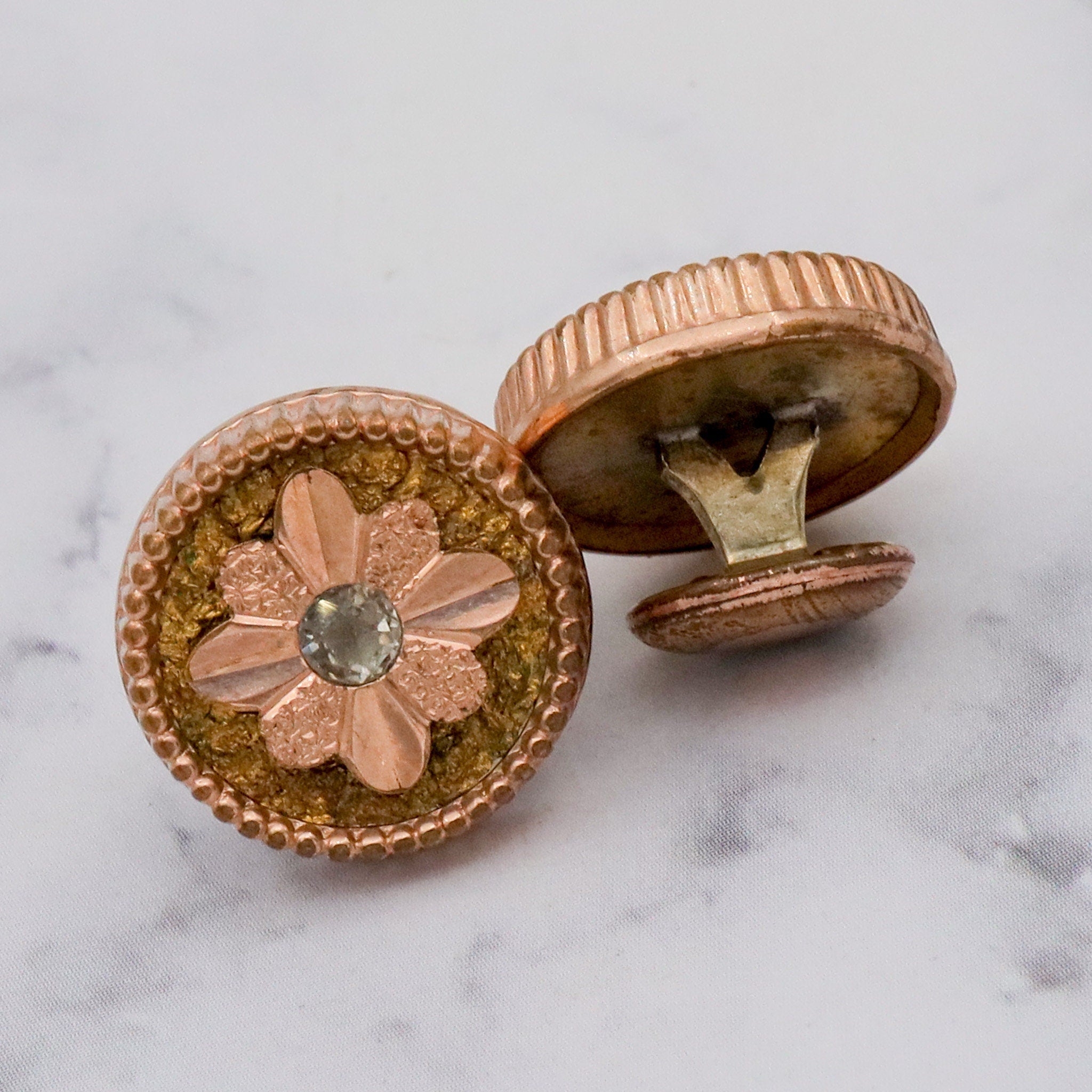 Antique Victorian two-toned gold filled & glass cufflinks