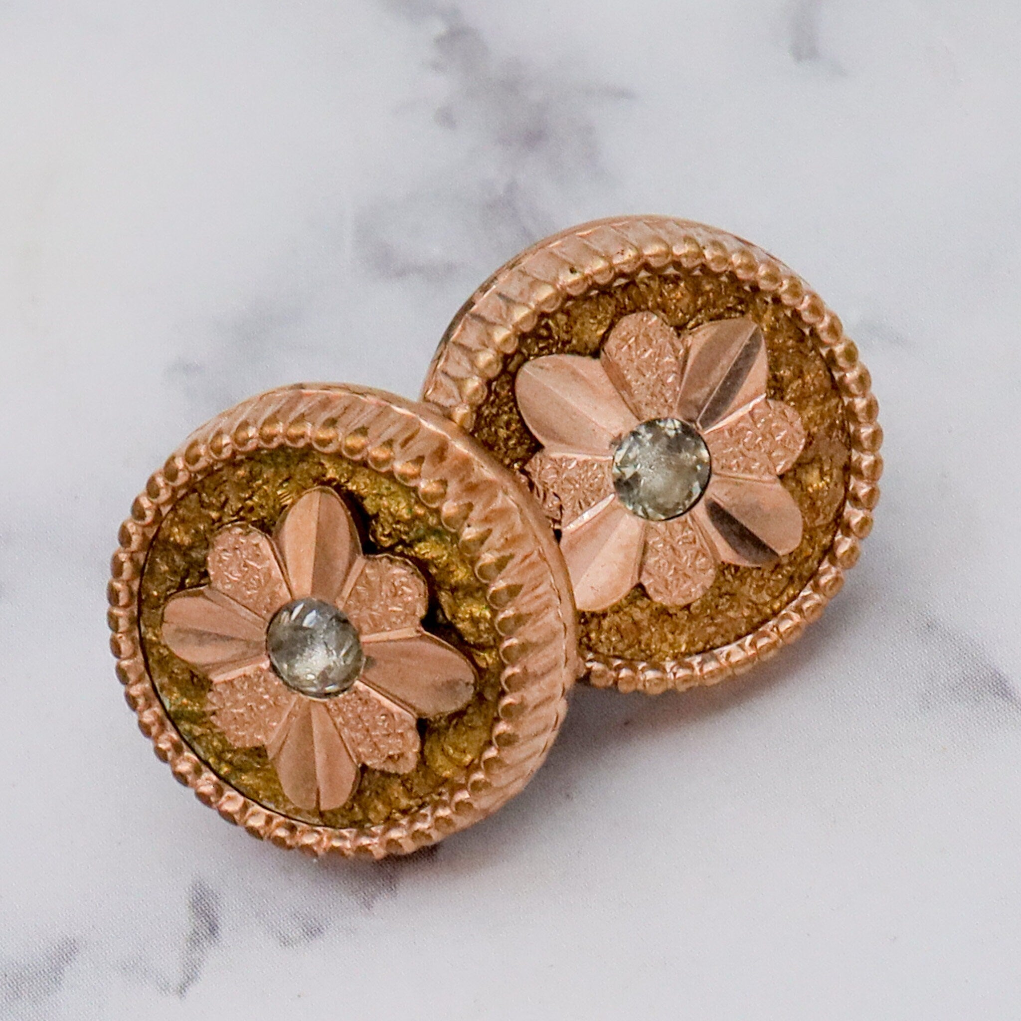 Antique Victorian two-toned gold filled & glass cufflinks