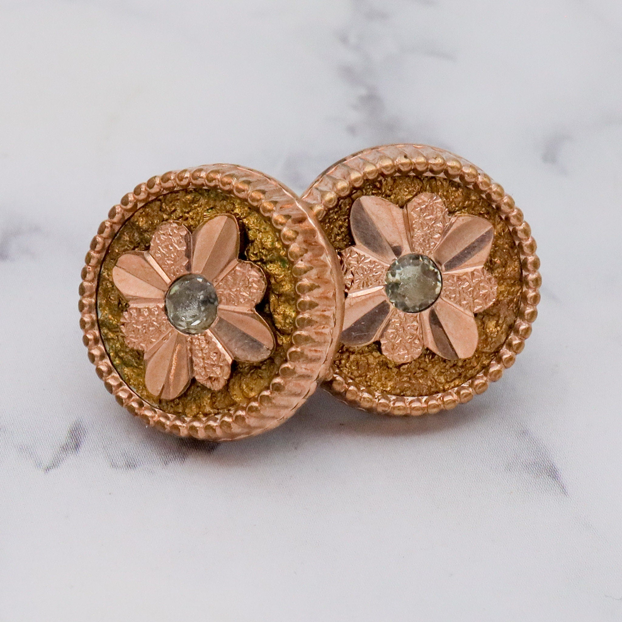 Antique Victorian two-toned gold filled & glass cufflinks