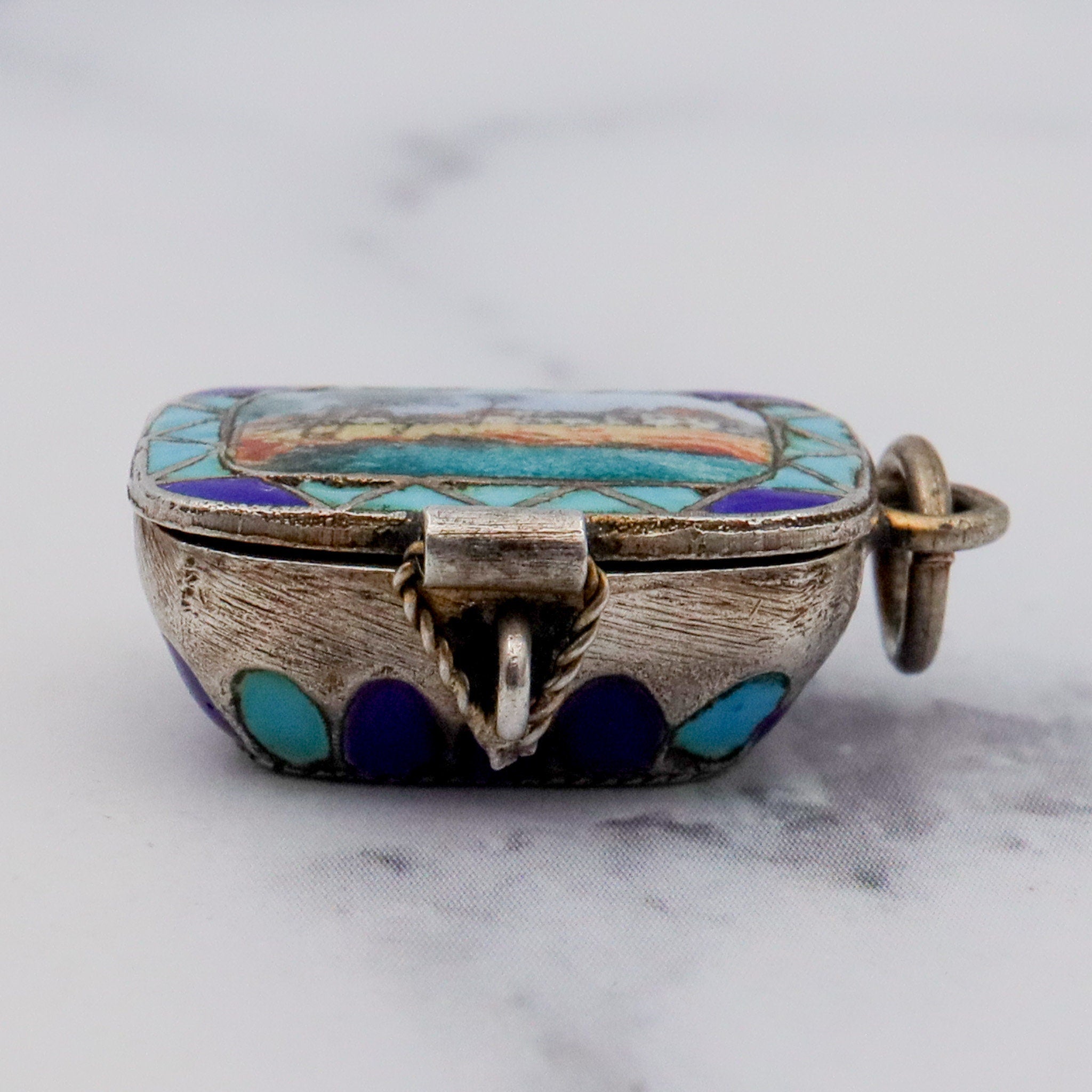 Large Antique gilt .800 silver enamel Egyptian Baby Moses basket charm