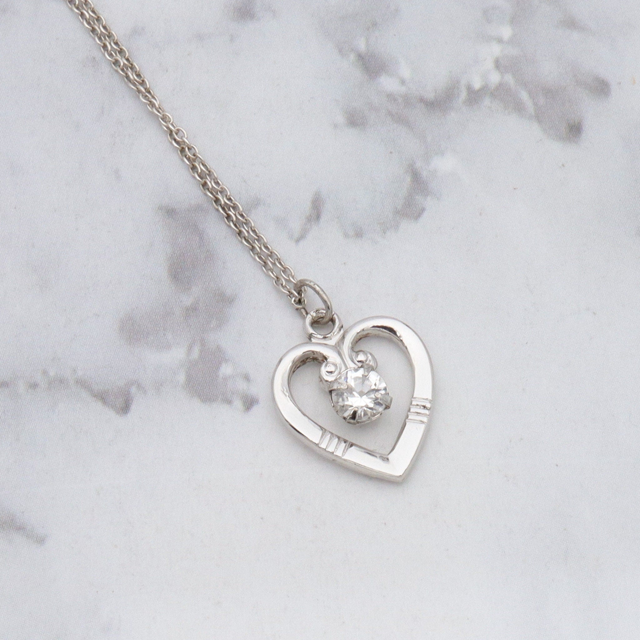 Retro Theda sterling & quartz gem heart necklace