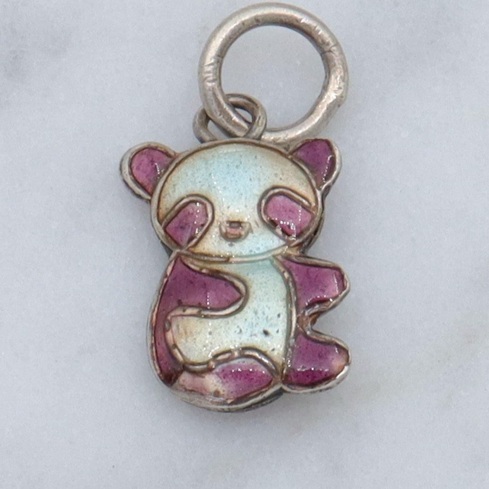 Vintage Chinese export sterling silver & cloisonne enamel double sided teddy bear charm