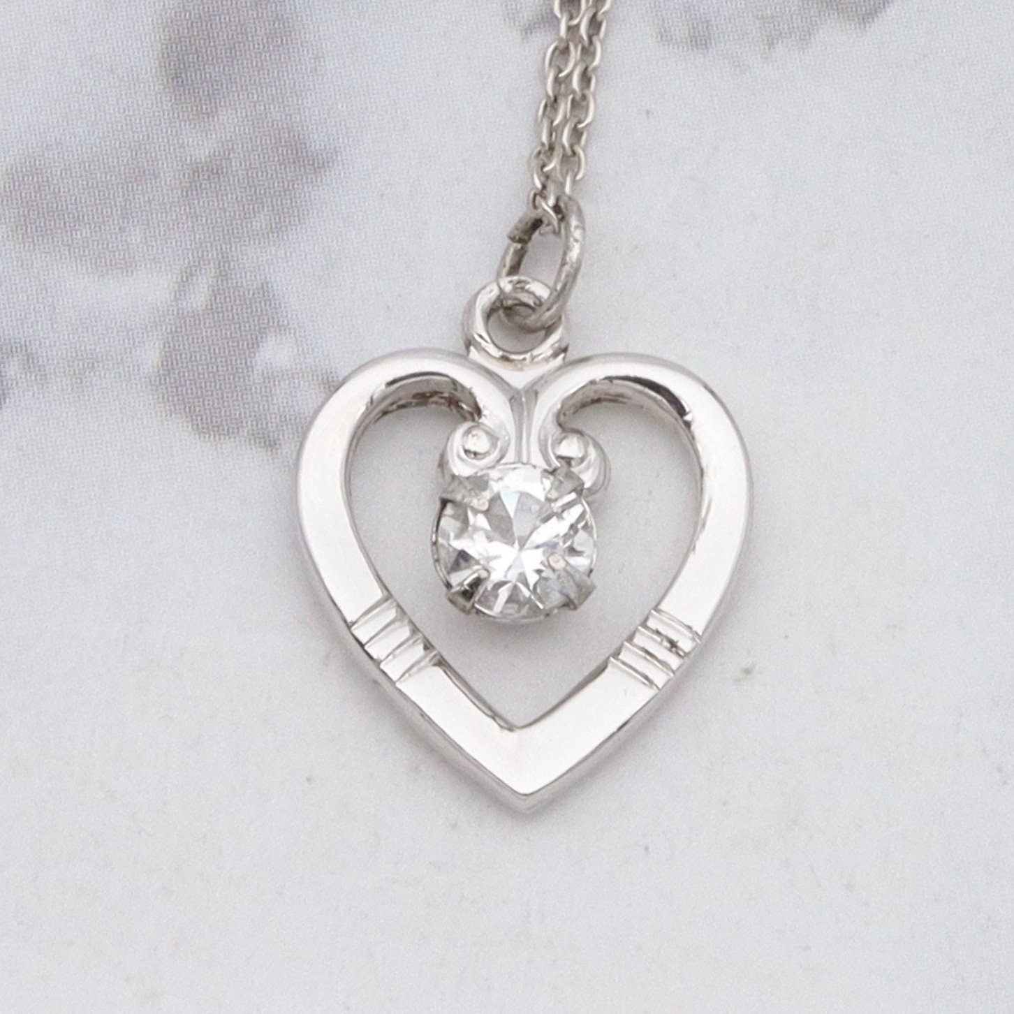 Retro Theda sterling & quartz gem heart necklace