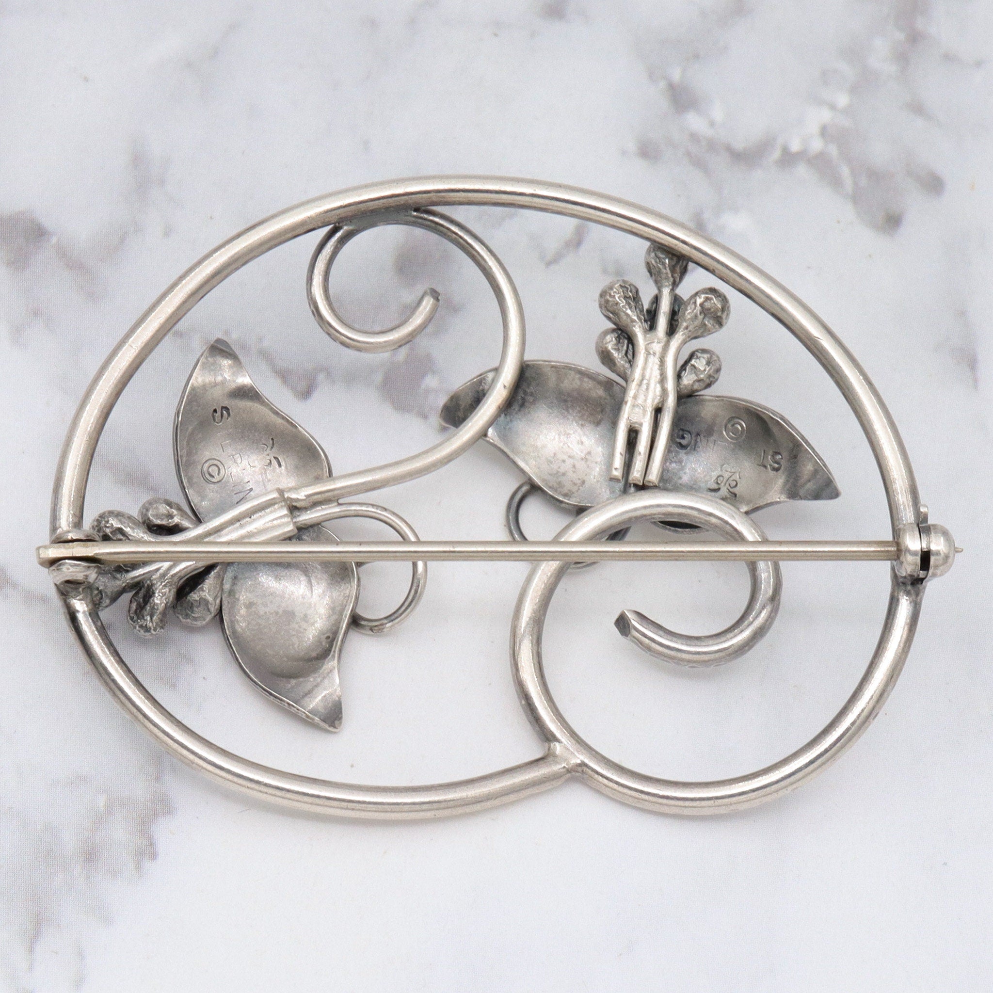 Vintage Mid-Century Charles H. Cole handmade sterling floral brooch