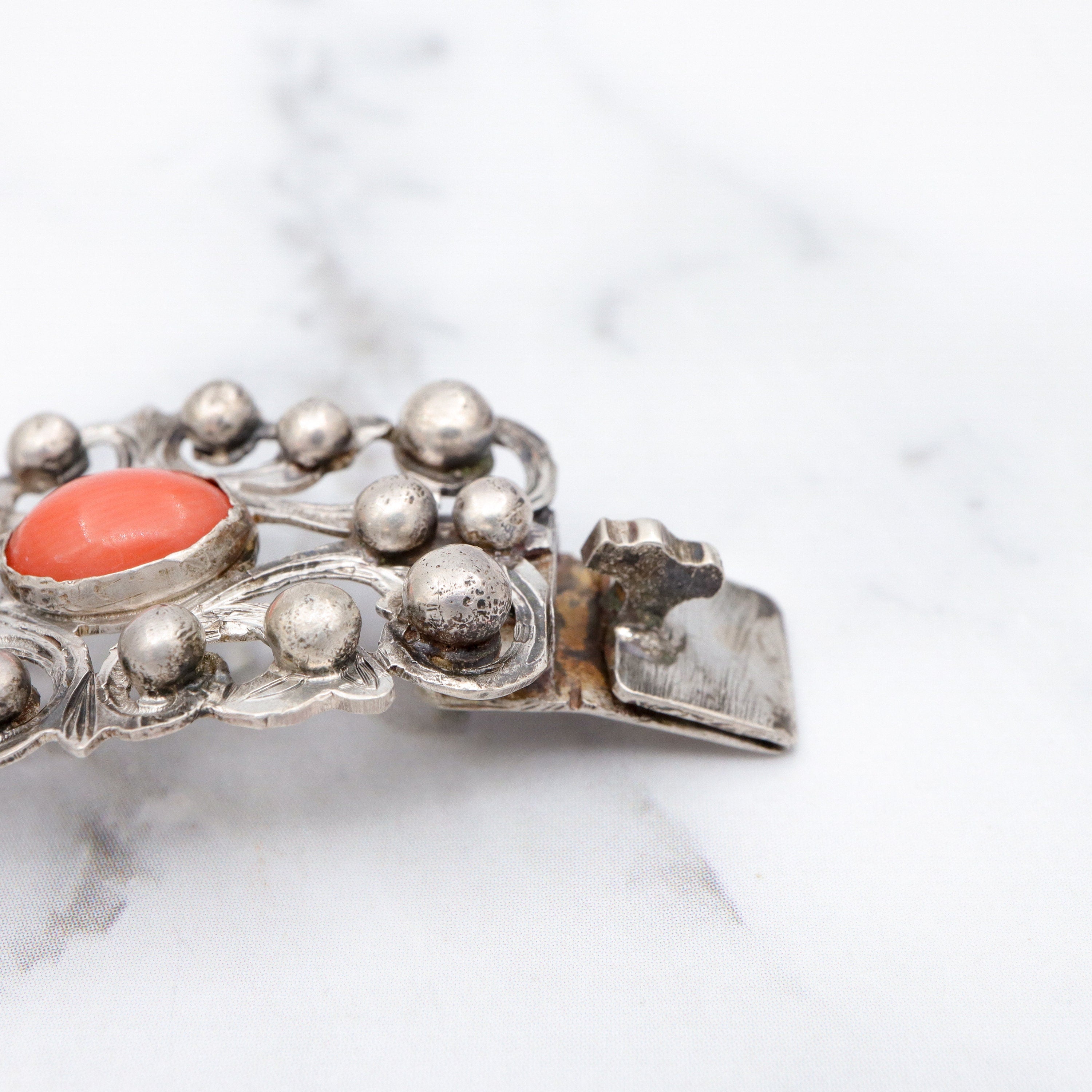 Antique Renaissance Revival .800 silver & coral bracelet