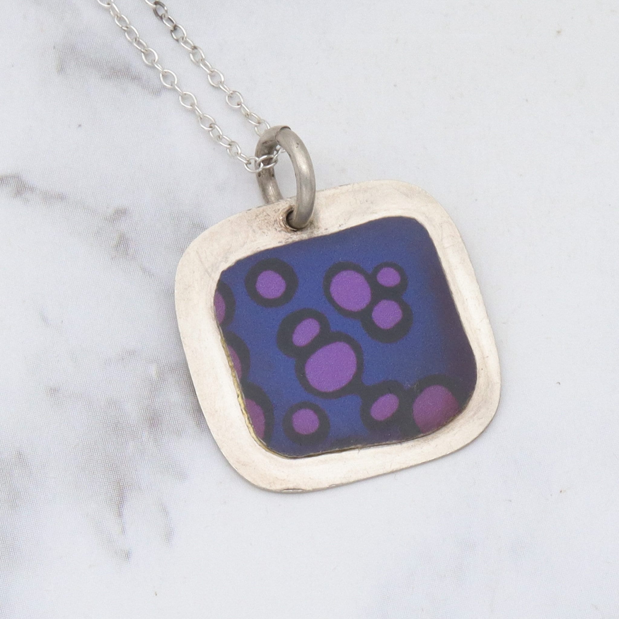 Vintage handmade 90’s sterling enamel tile pendant necklace