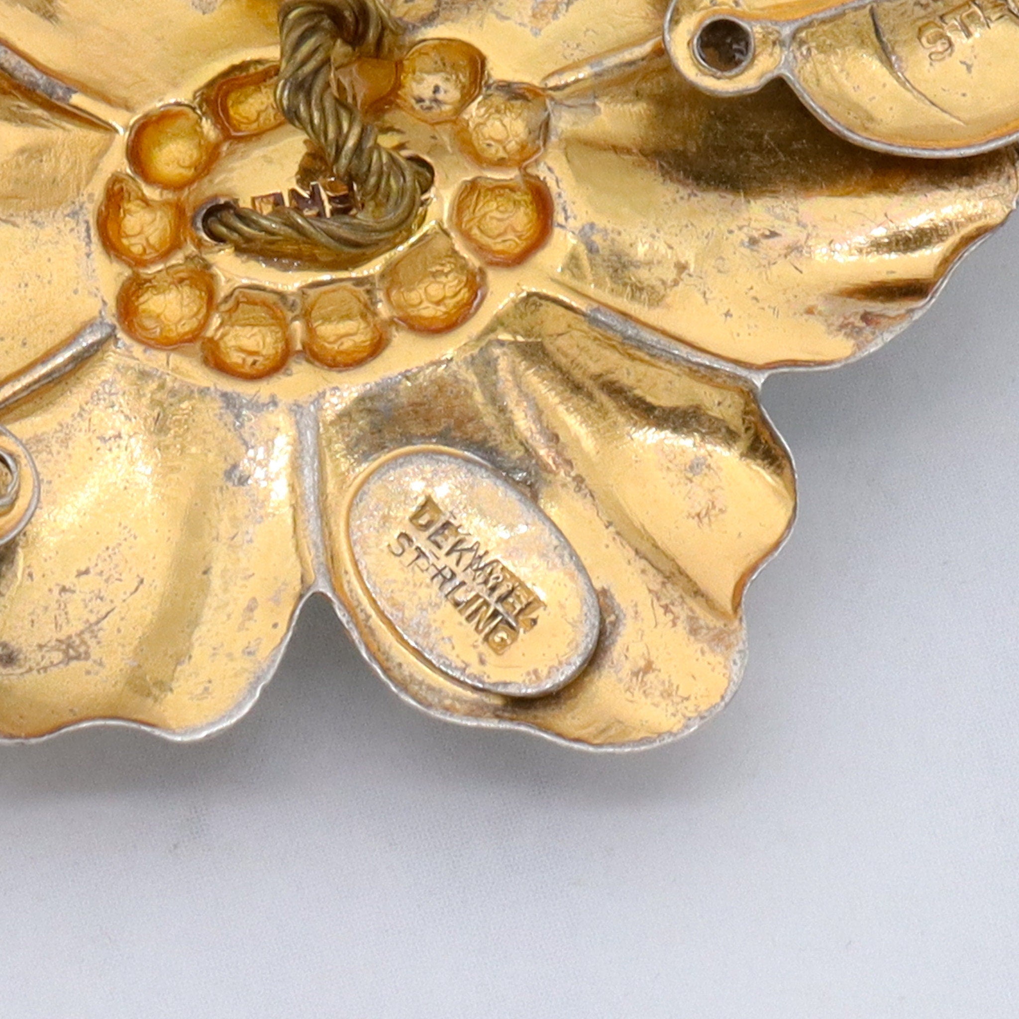 Antique rare J.A. Deknatel & Son Inc. gold washed sterling silver and faux turquoise beaded bracelet