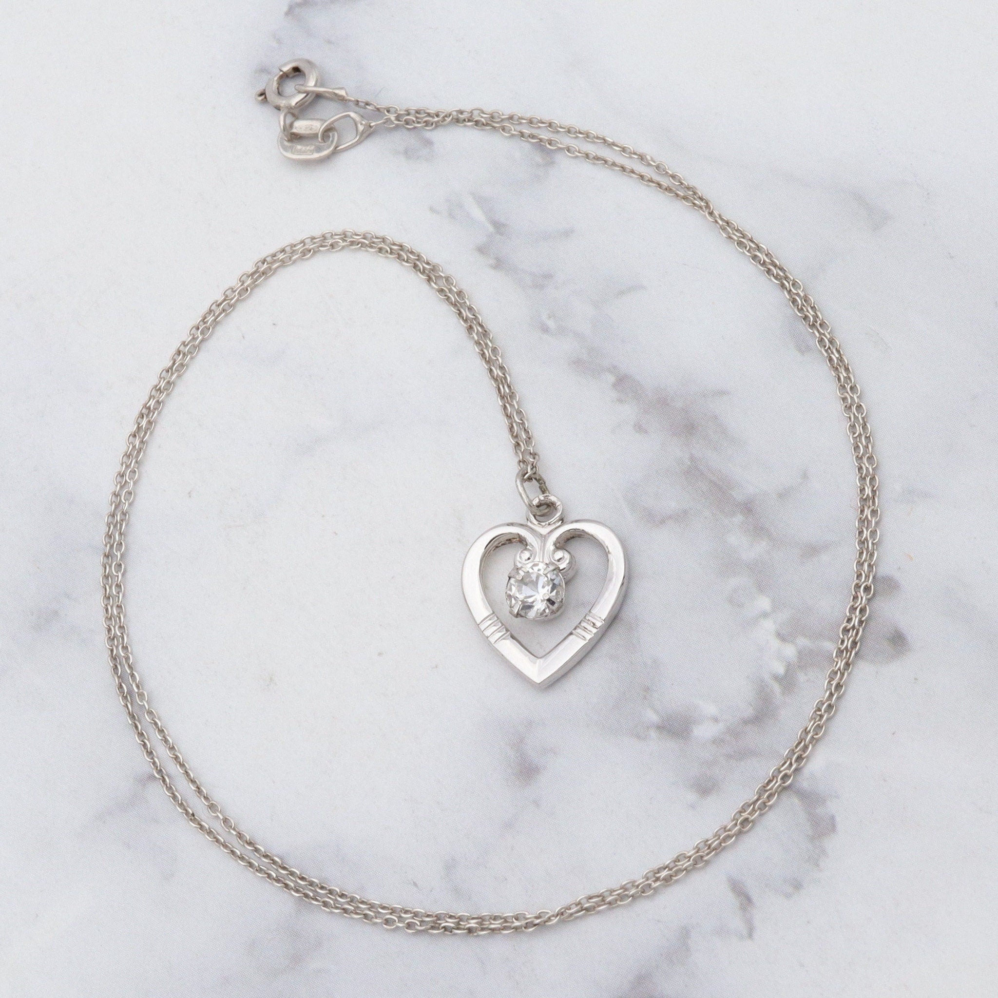 Retro Theda sterling & quartz gem heart necklace