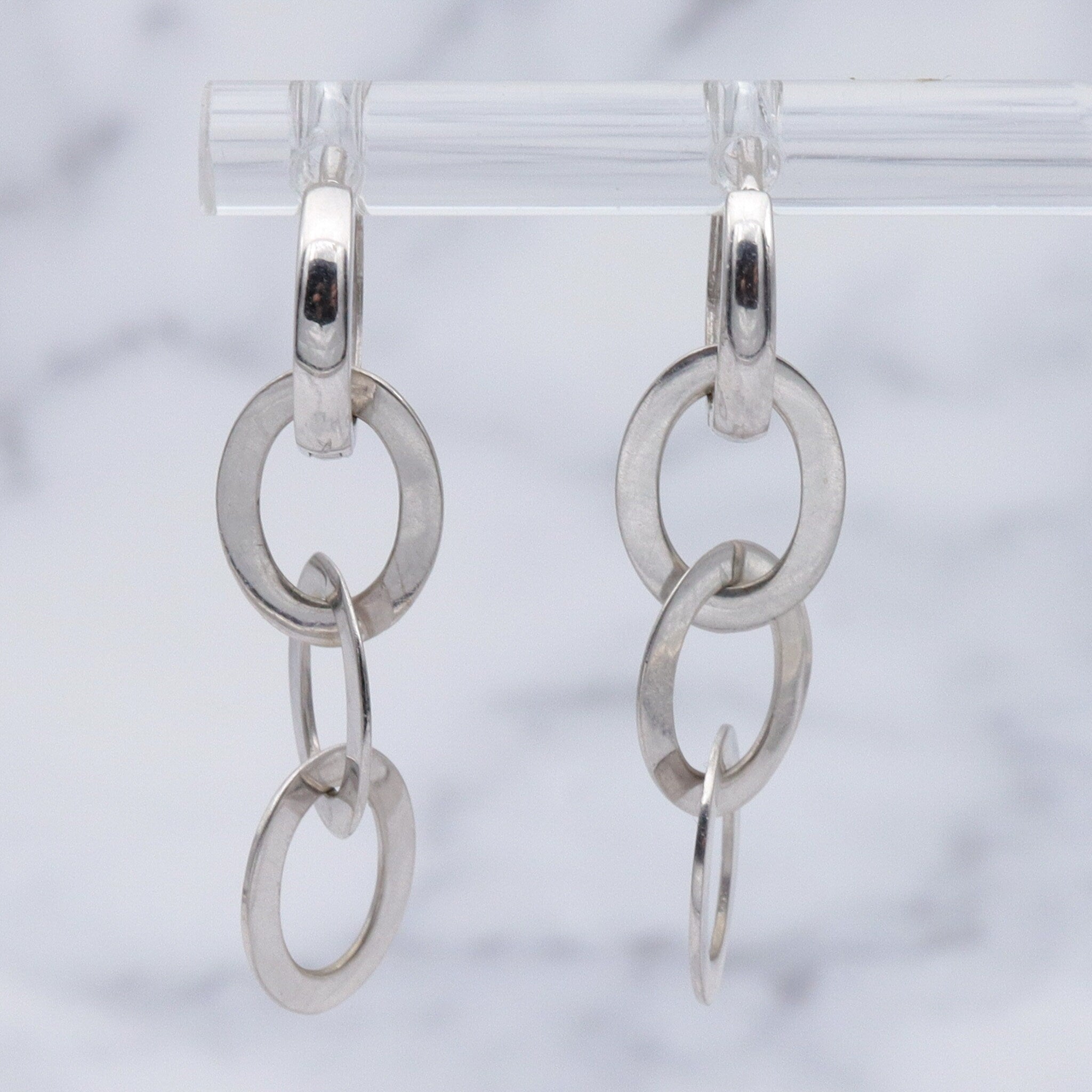 Vintage 14k white gold & cubic zirconia interlocking rings drop earrings