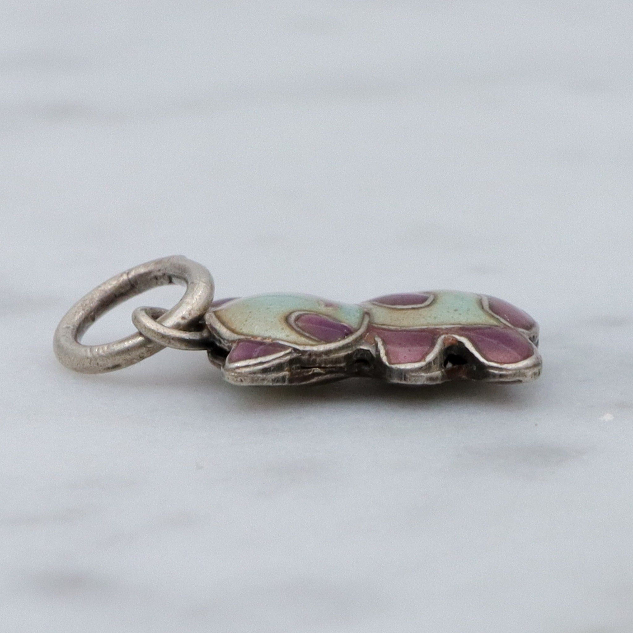 Vintage Chinese export sterling silver & cloisonne enamel double sided teddy bear charm