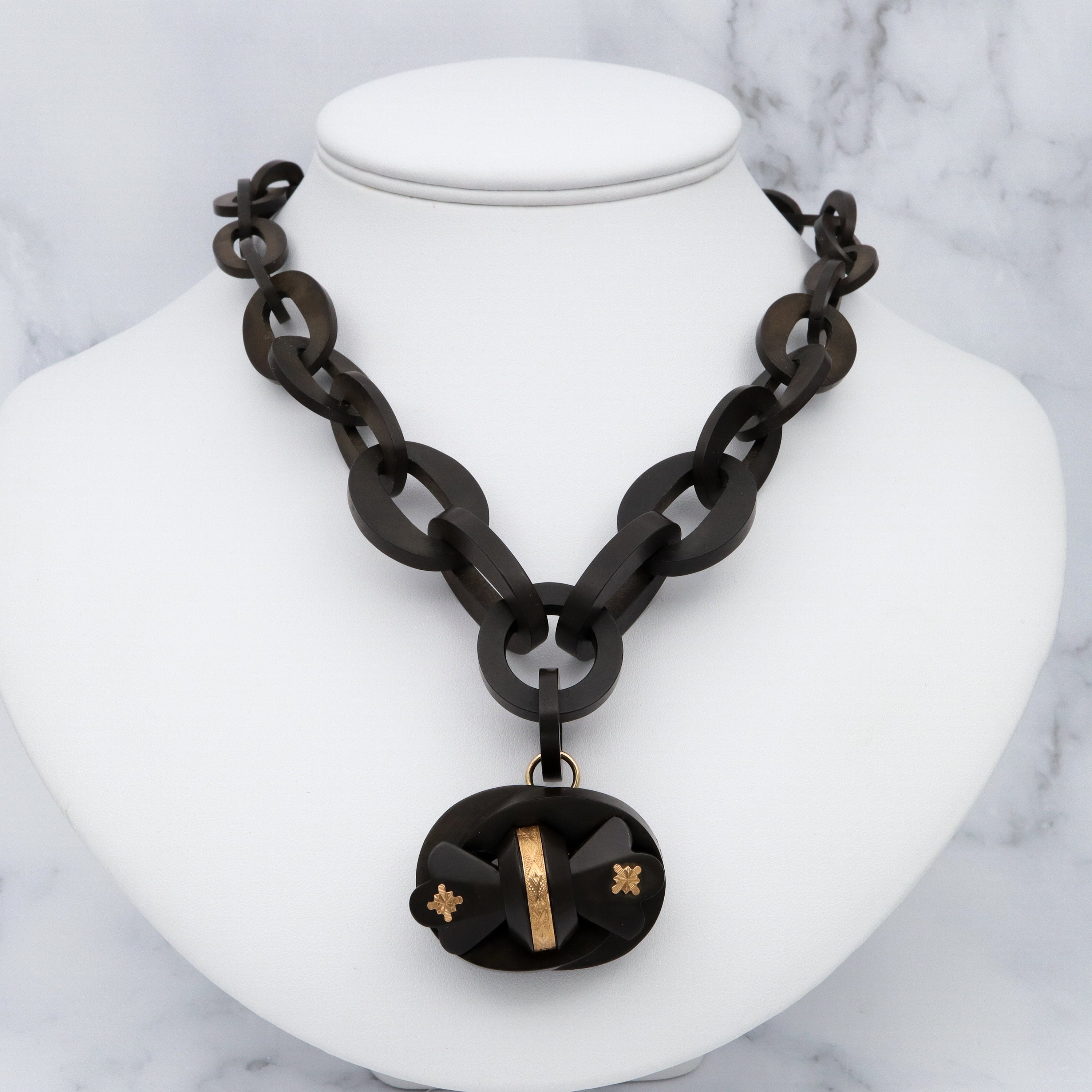 Antique Victorian Vulcanite large link chain with gold overlay