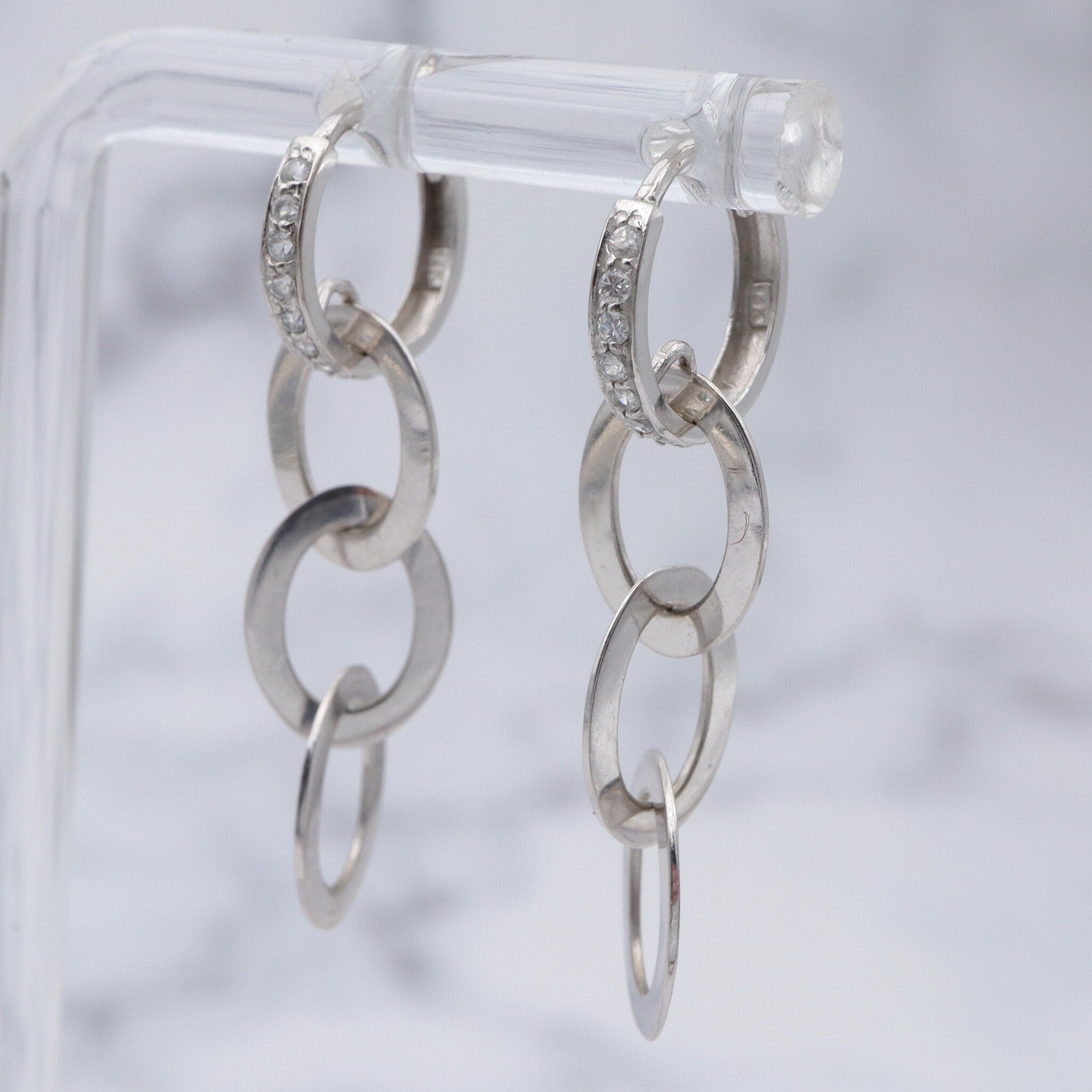 Vintage 14k white gold & cubic zirconia interlocking rings drop earrings