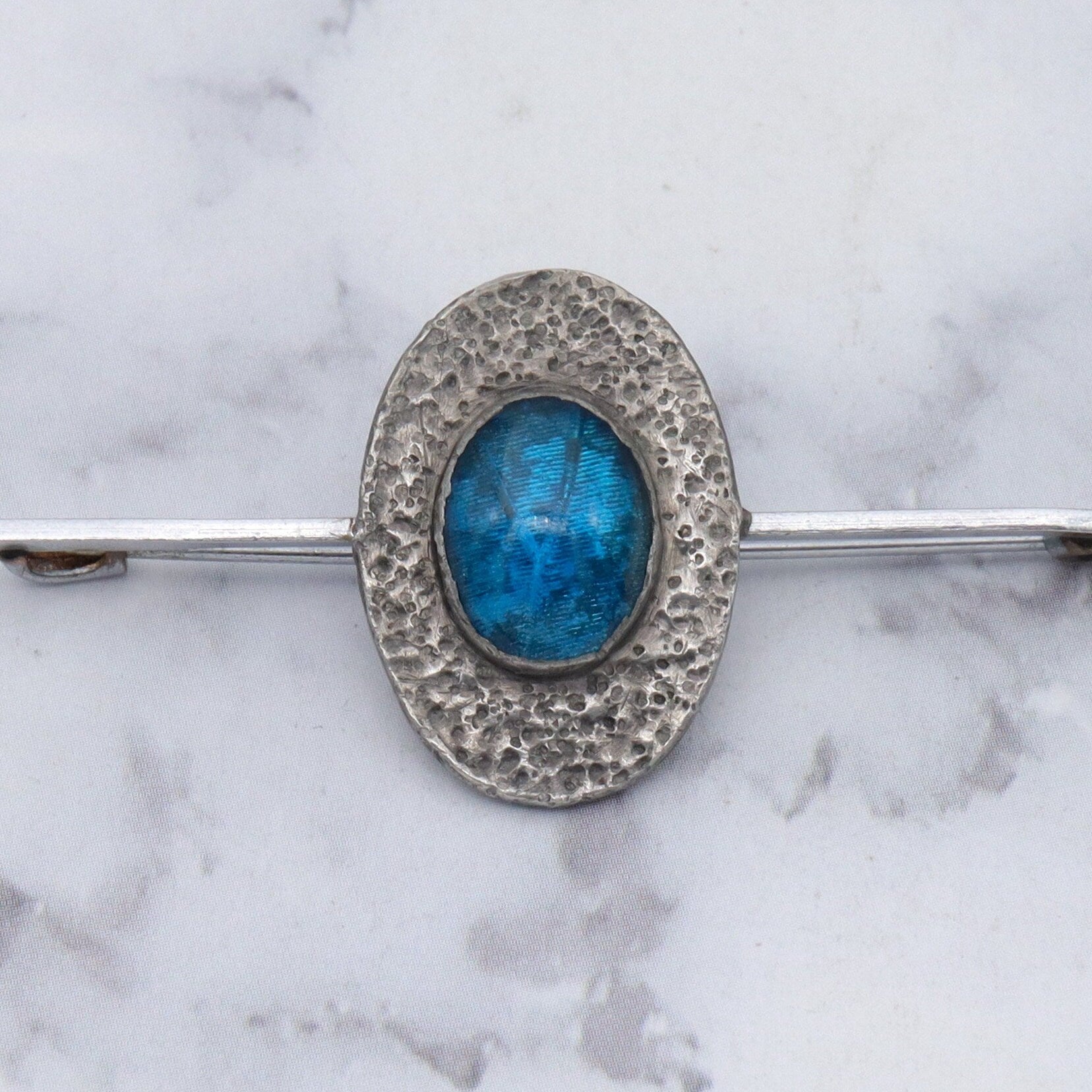 Antique Arts & Crafts hammered pewter morpho wing brooch