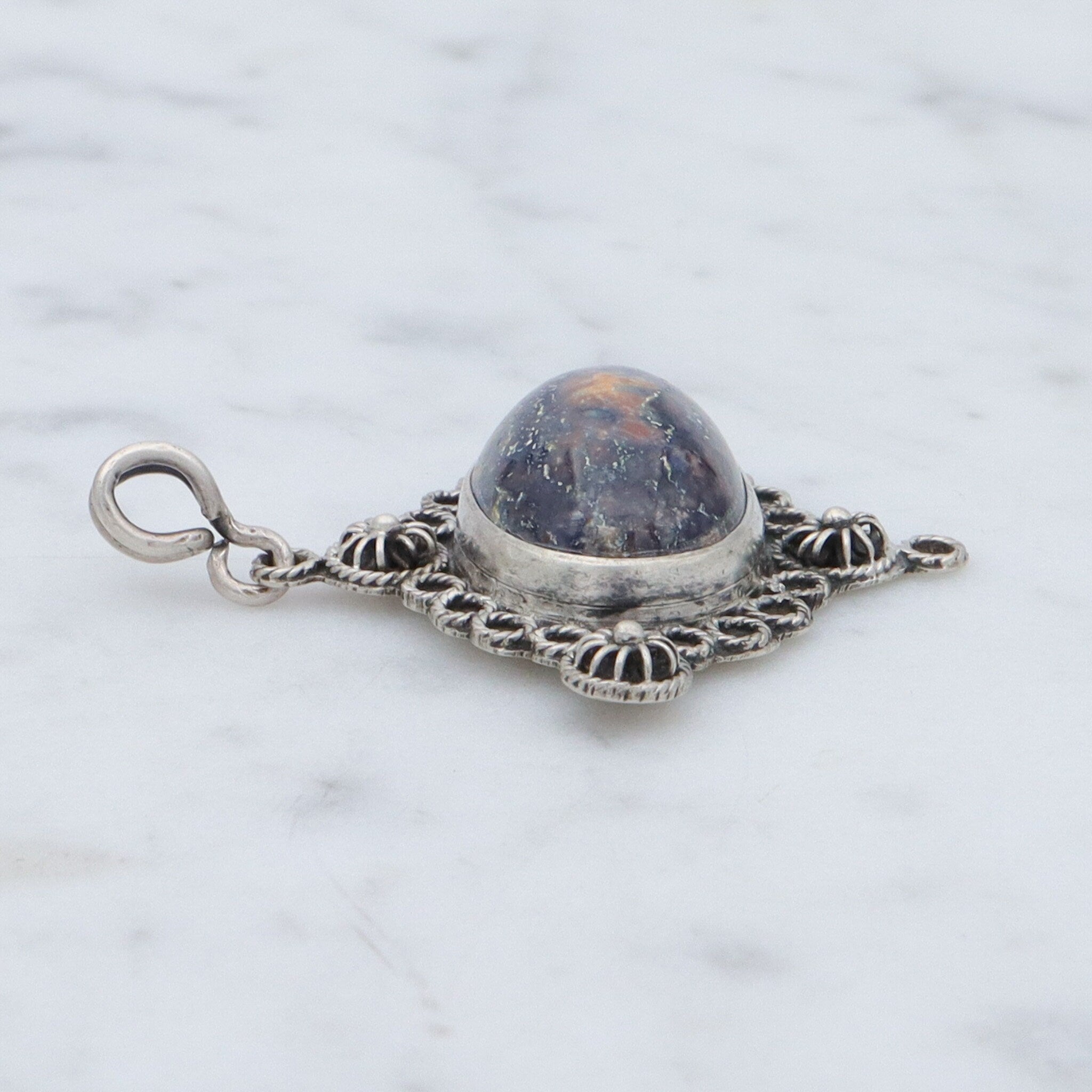 Vintage European sterling cannetille filigree & sodalite pendant